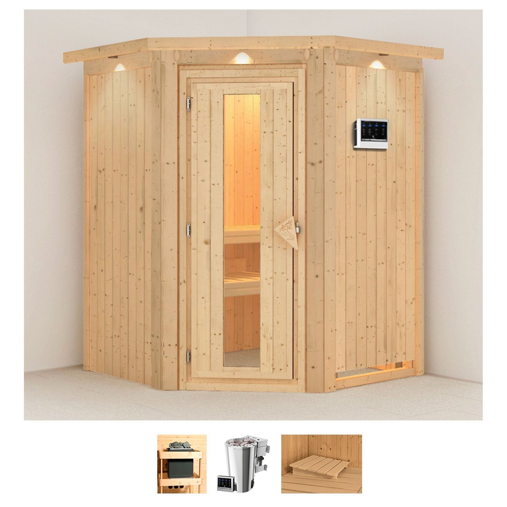 Karibu Sauna Nanna, BxTxH: 165 x 165 x 202 cm, 68 mm, (Set) Ofen 3,6 kW Bio-Ofen externe Strg. easy