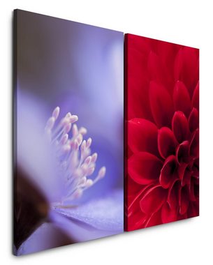 Sinus Art Leinwandbild 2 Bilder je 60x90cm Dahlie rote Blume Blumen Liebe Romantisch Sinnlich Sommer