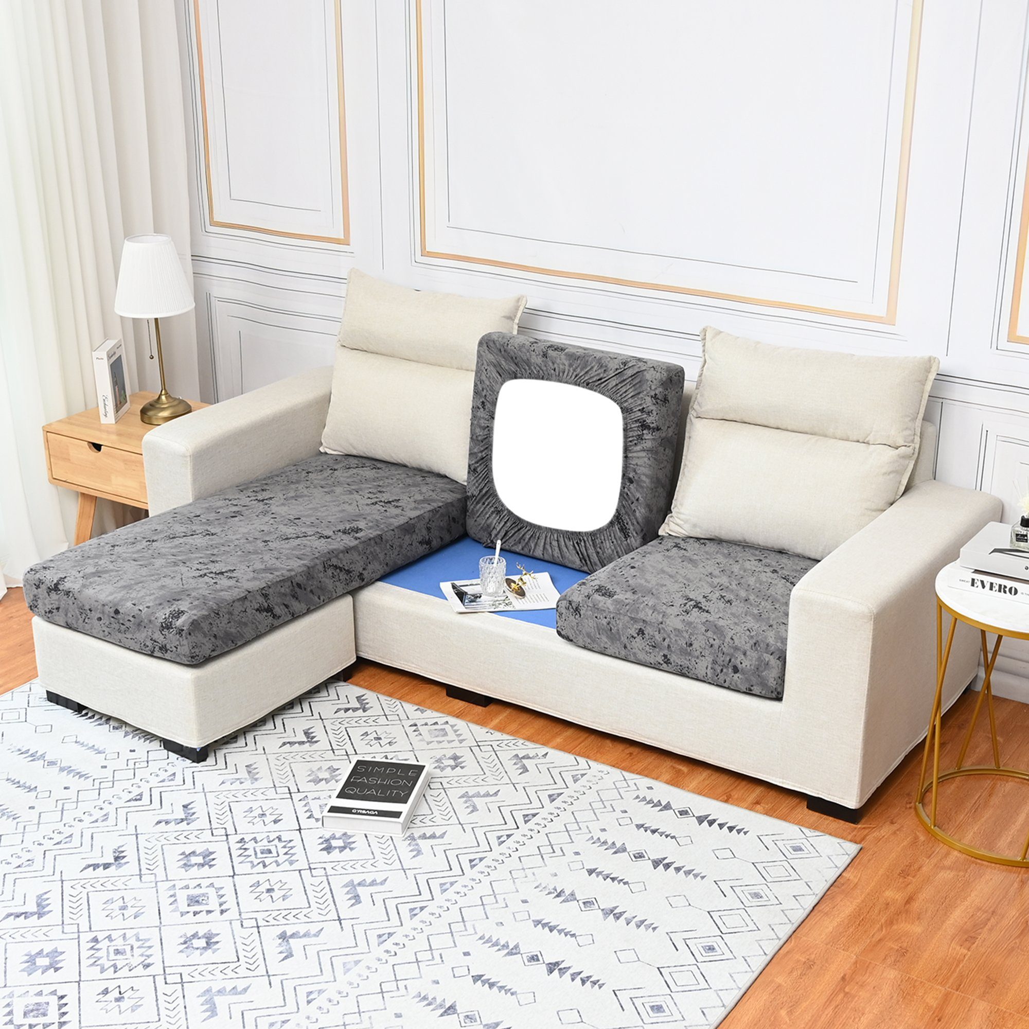 F12WH00188, Stretch-Sofabezug Samt, Grau aus gemischte HOMEIDEAS, Sofahusse Farbe