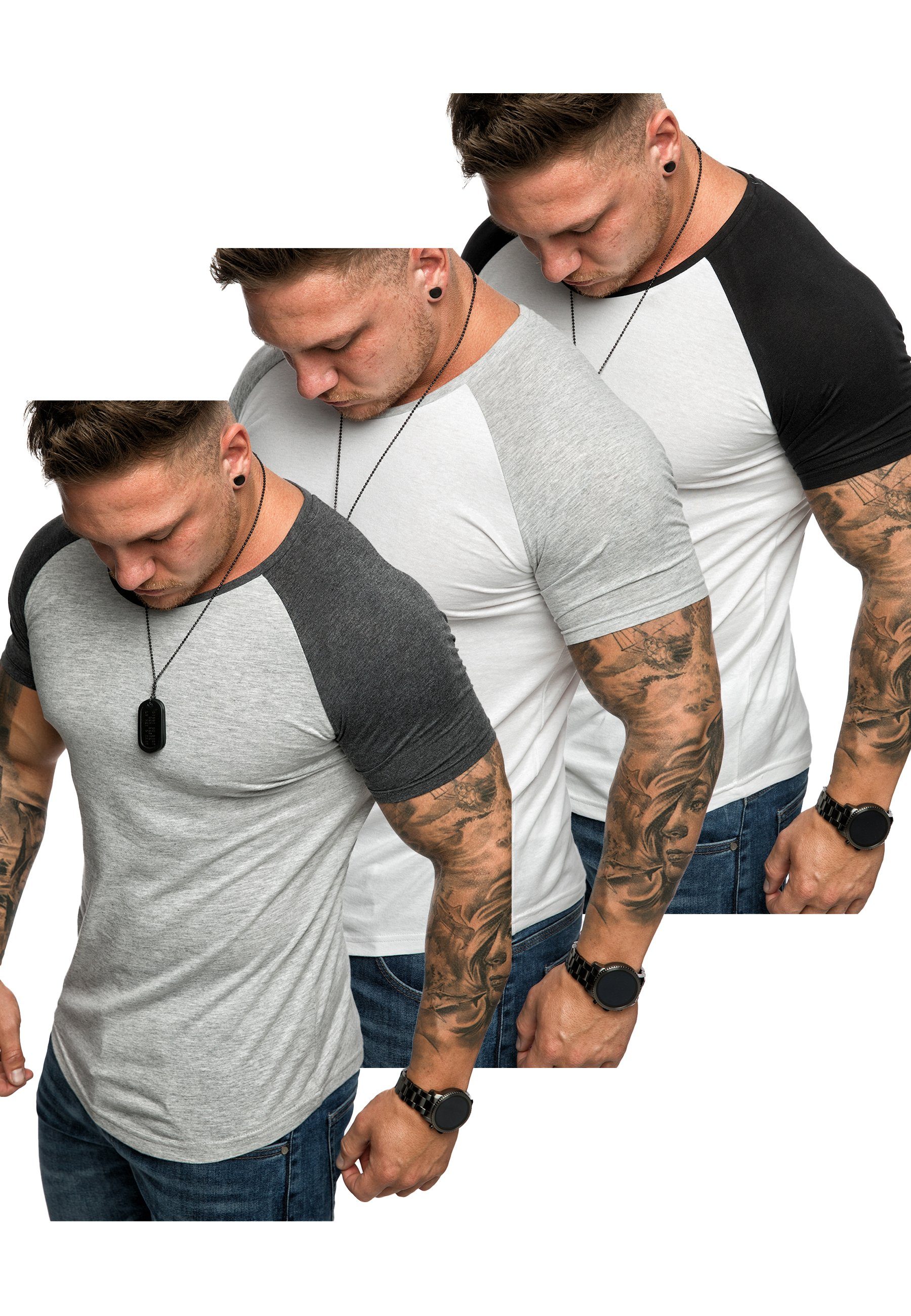 T-Shirt 3. Basic Oversize Kontrast Herren Grau/Anthrazit) 3er-Pack + Weiß/Grau Amaci&Sons OMAHA T-Shirts (Weiß/Schwarz + T-Shirt (3er-Pack) Raglan