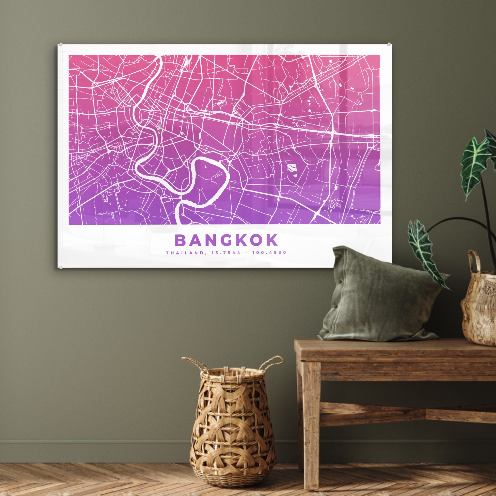 Wohnzimmer Stadtplan, Acrylglasbild Thailand Bangkok - (1 Acrylglasbilder & - St), Schlafzimmer MuchoWow