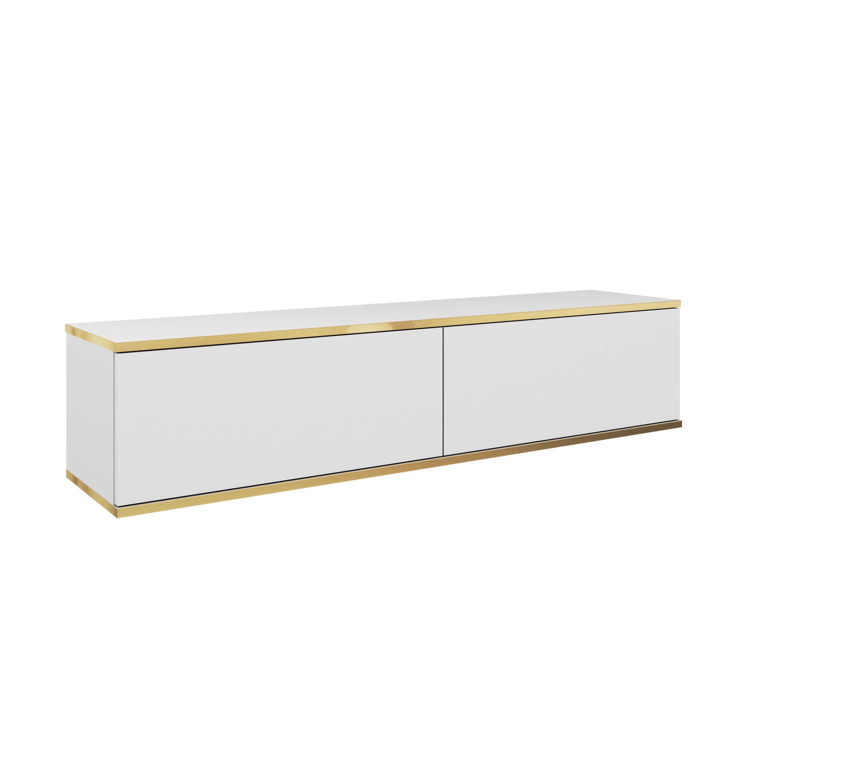 MOEBLO TV-Board Dayn RTV - 135 (Kompaktes TV-Board fuer kleine Raeume, 135cm, RTV-Schrank mit goldenen Einsätzen), (HxBxT):30x135x32cm