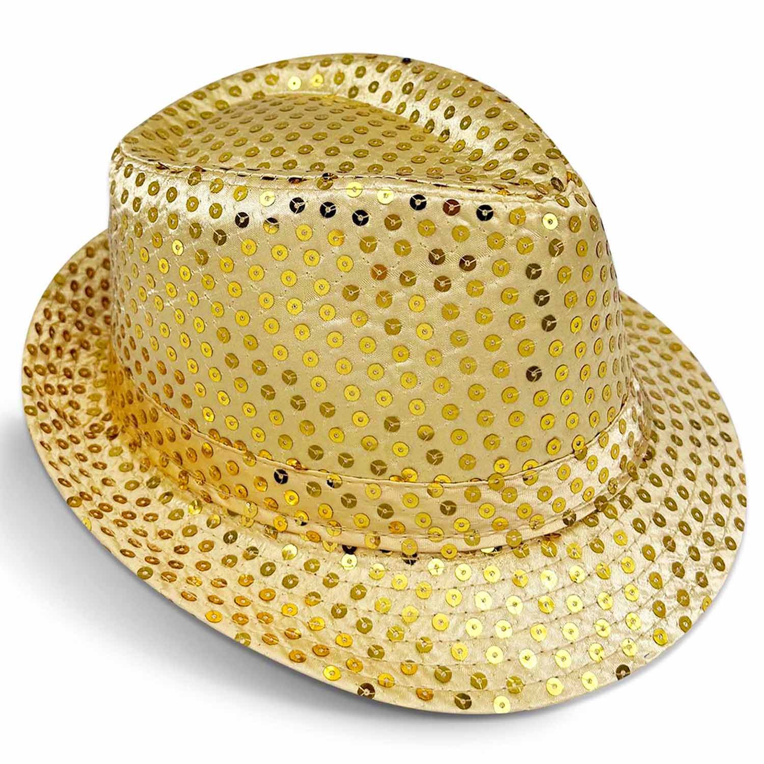 Party Factory Kostüm Pailletten Hut Gold Einheitsgröße für Erwachsene Karneval, mit glitzernden Pailletten versehen