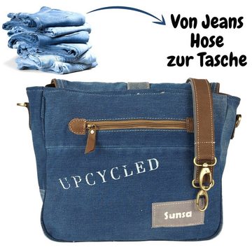 Sunsa Umhängetasche Messenger Tasche aus recycelten Jeans und schwarze Canvas. Vintage Retro Still Crossbody Bag, Aus rececelten Materialien