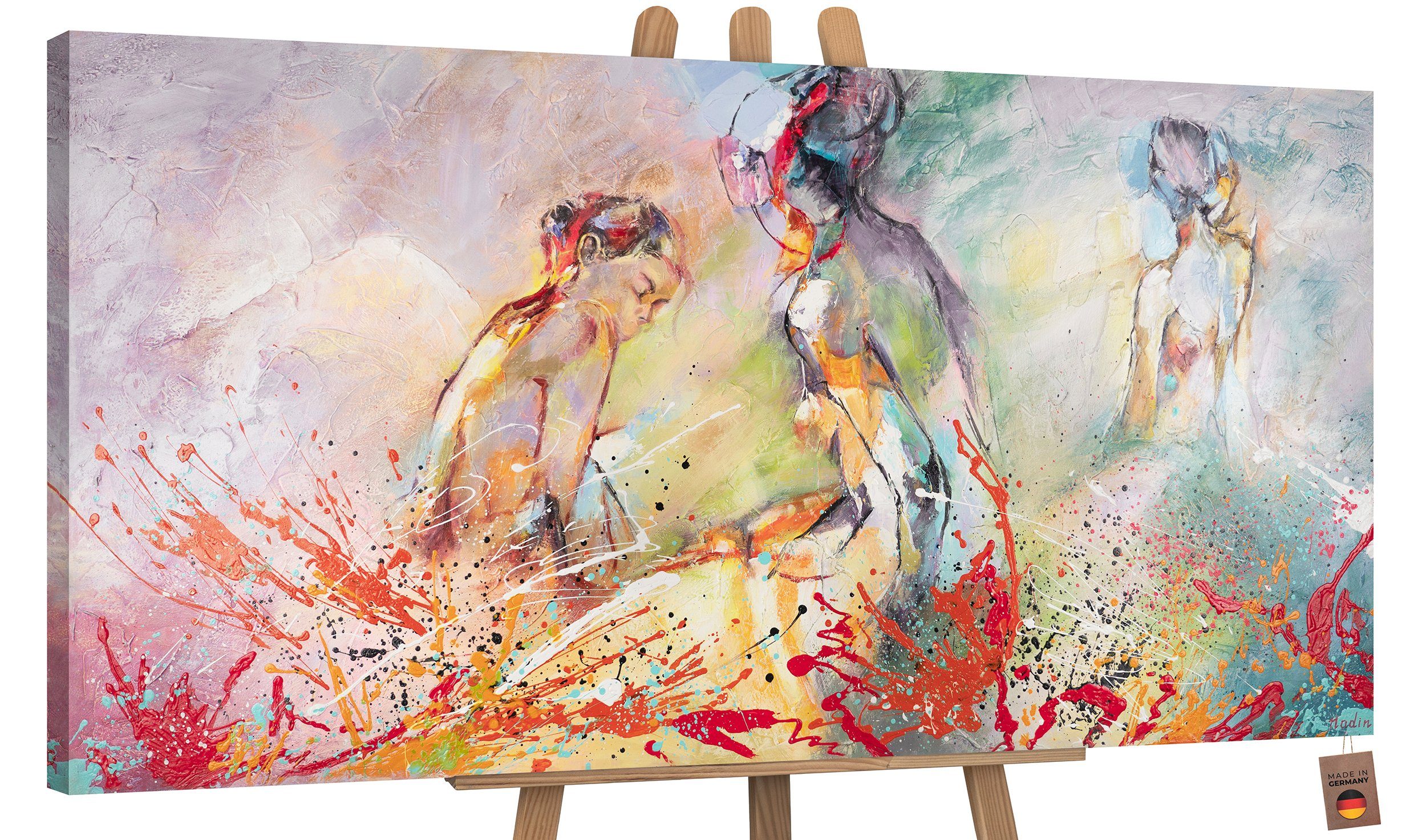 YS-Art Gemälde Heißer Sommer, Menschen, Leinwand Bild Handgemalt Frauen Sonnen Rot Orange Grün Ohne Schattenfugenrahmen