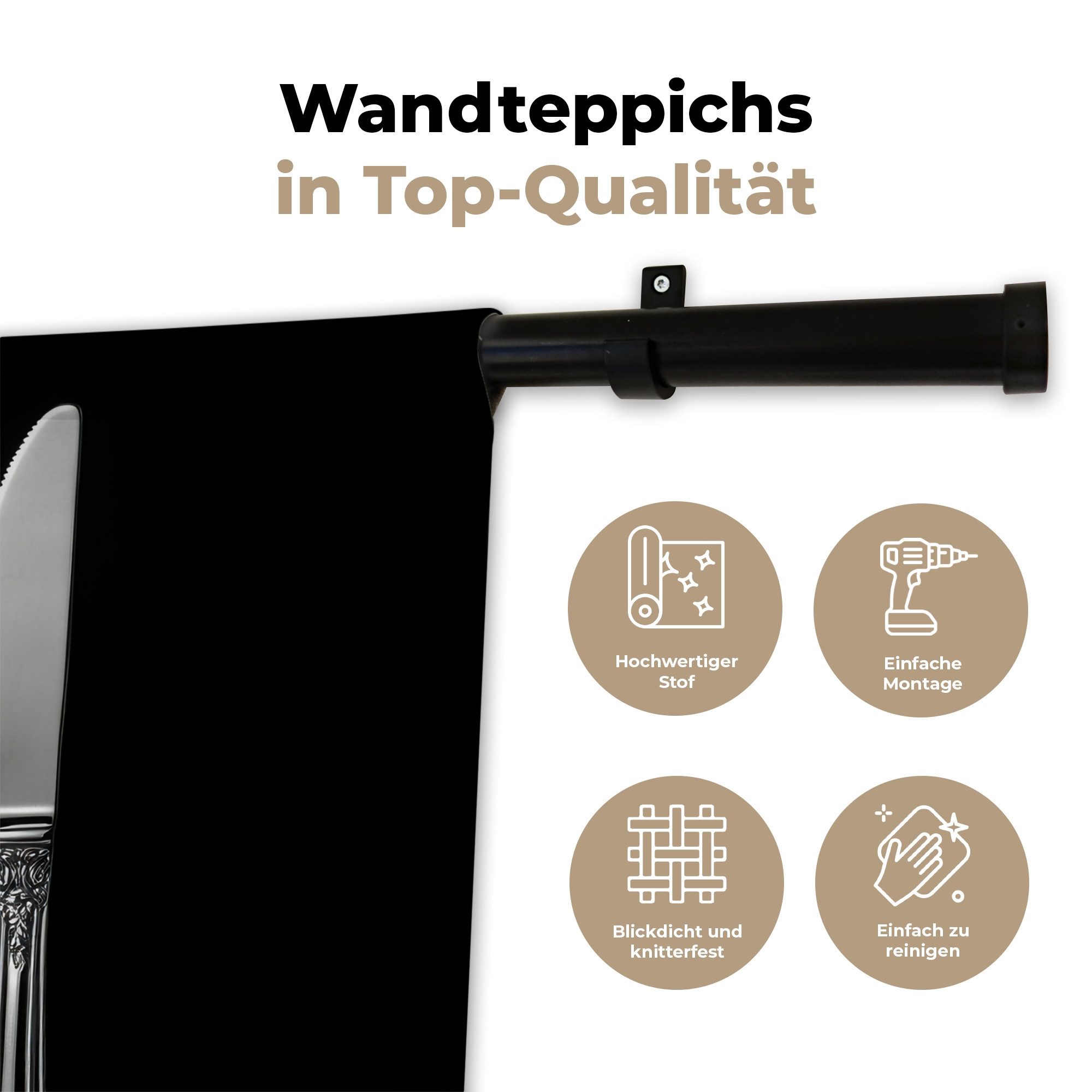 MuchoWow Wandteppich Gabel - Messer - Silber, Quadratisch, Höhe: 3 mm, Wand Teppich, Deko für an den Wand, 60x60 cm
