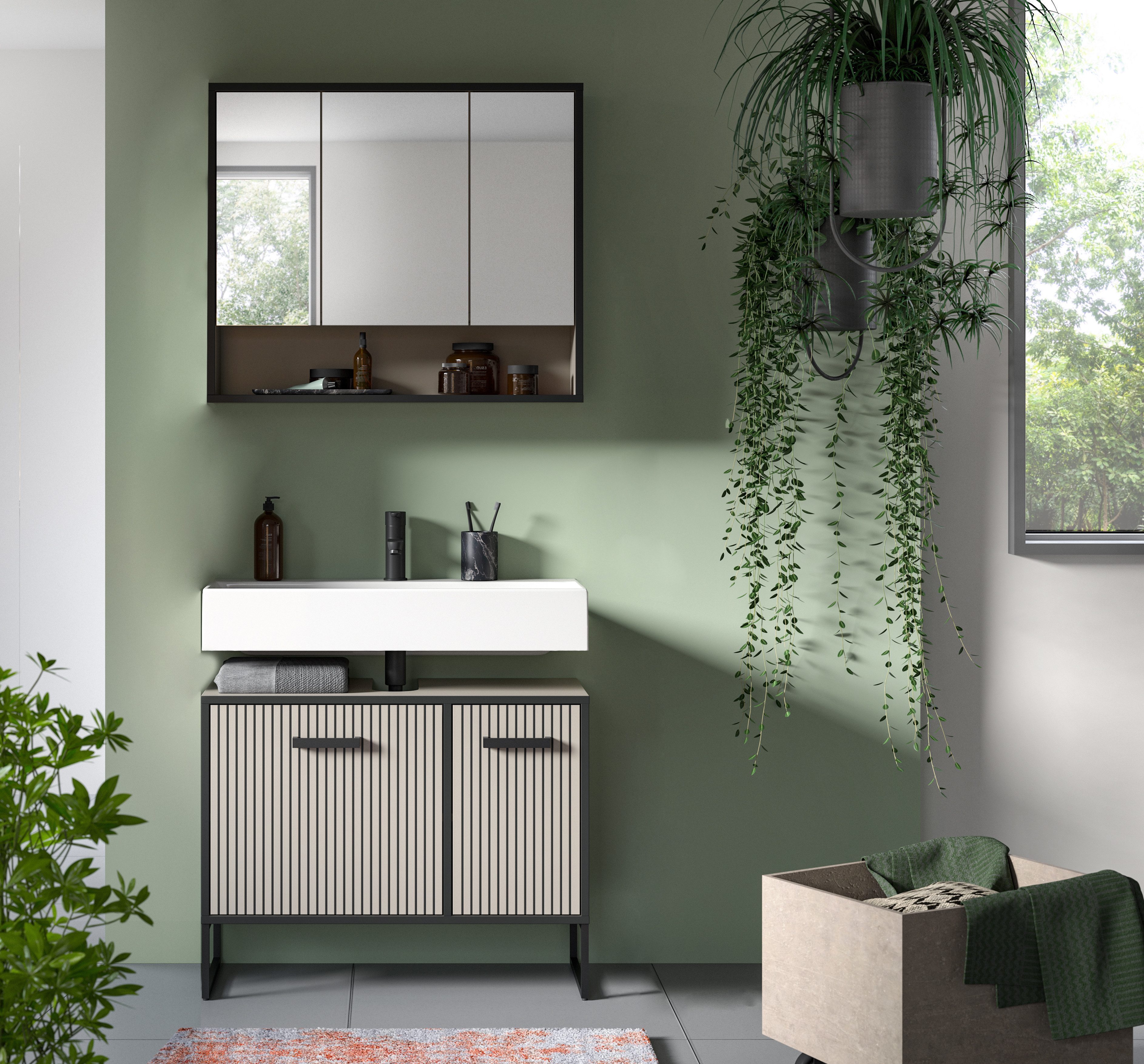 welltime Badmöbel-Set Locri, Breite 80 cm, Rillenoptik, Metallkufen, (2-St) günstig online kaufen