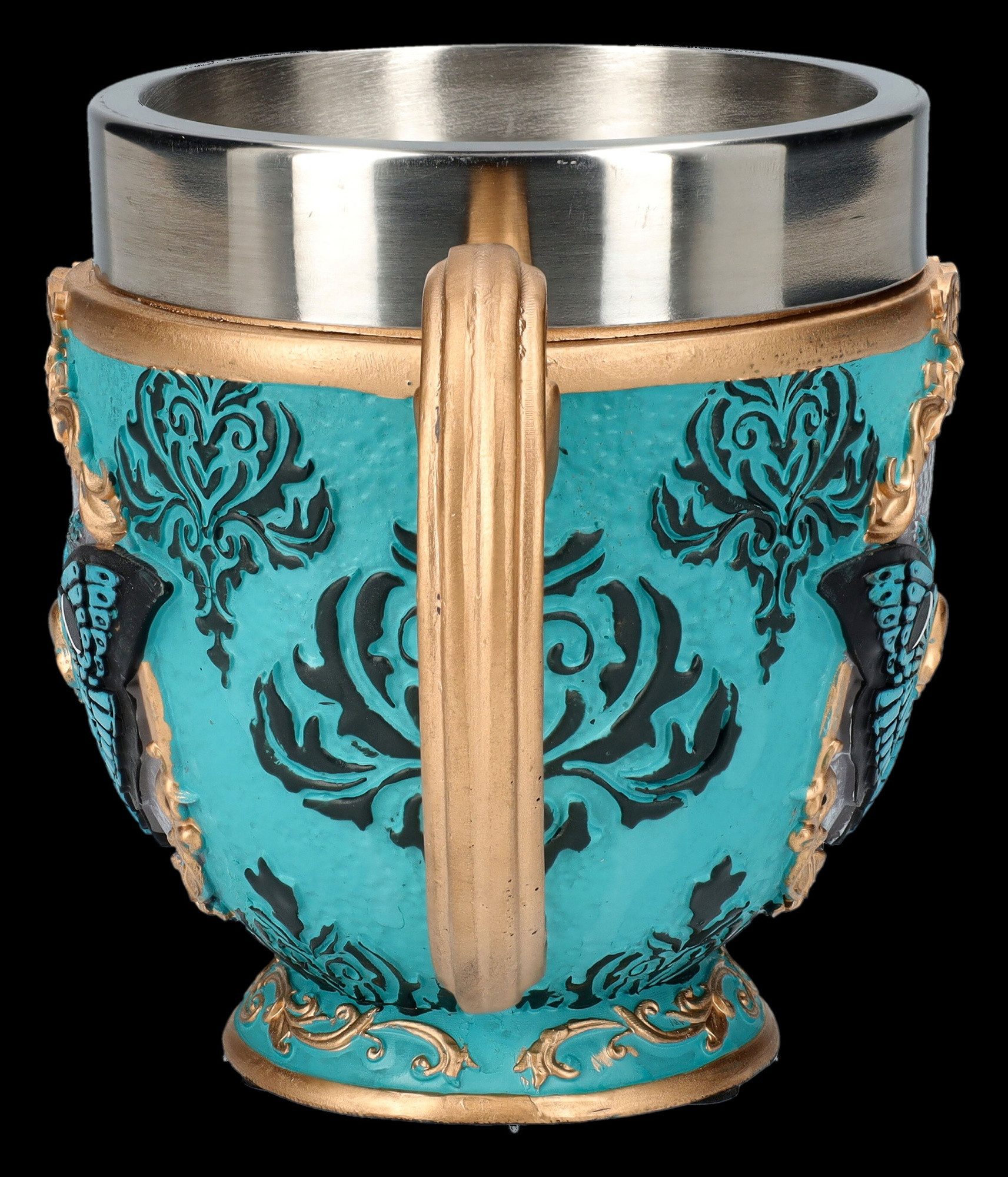 Figuren Shop GmbH Tasse Teetasse - Mystische Motte - Tierfigur Falter Kaffeetasse Dekoration, Kunststein (Polyresin), Edelstahl