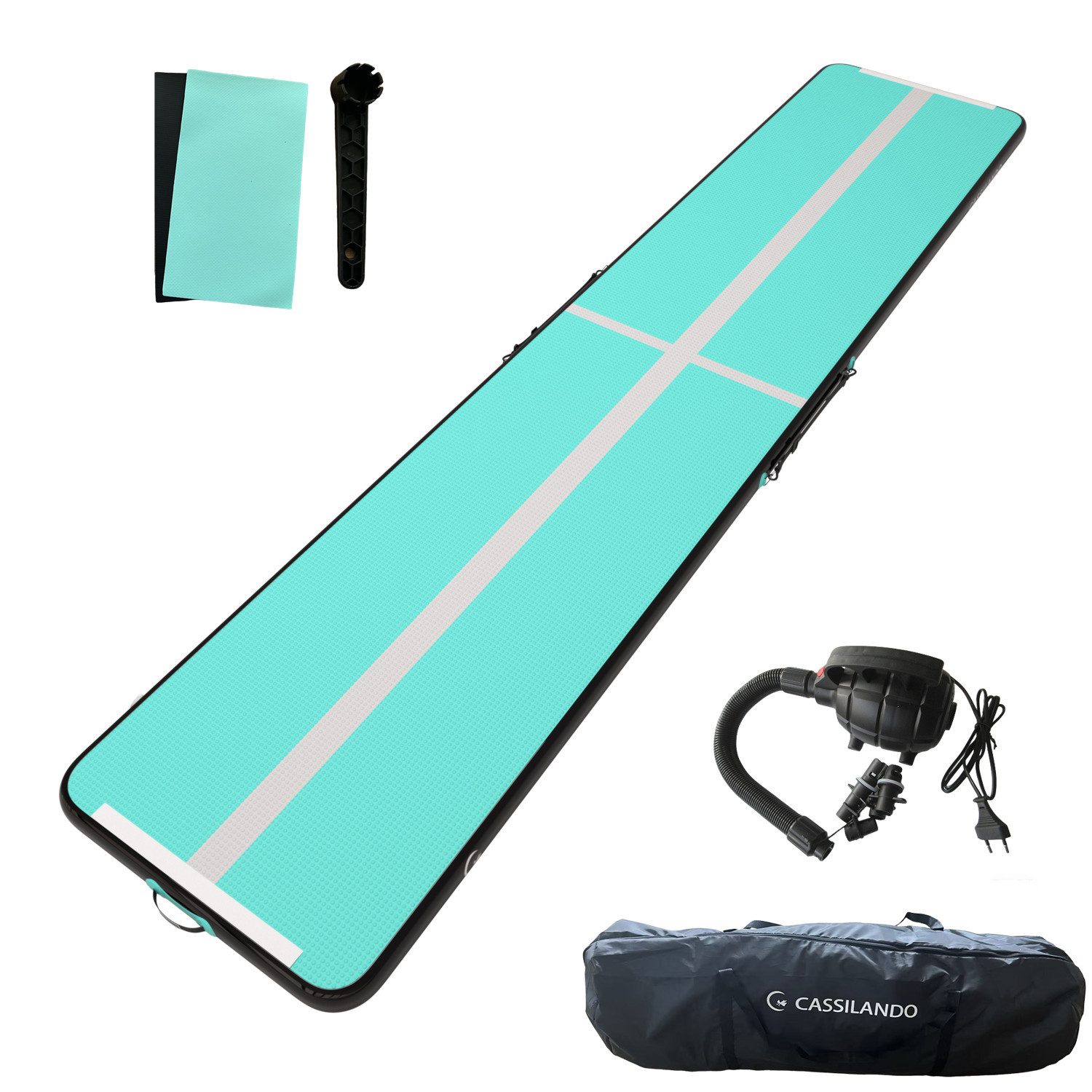 CASSILANDO Gymnastikmatte Turnmatte Aufblasbar: Airtrack Matte 3/4/5m, 10cm Hoch für Training (Set)