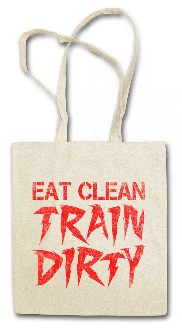 Beuteltasche Eat Clean Train Dirty Stofftasche Fitness Body Studio Training