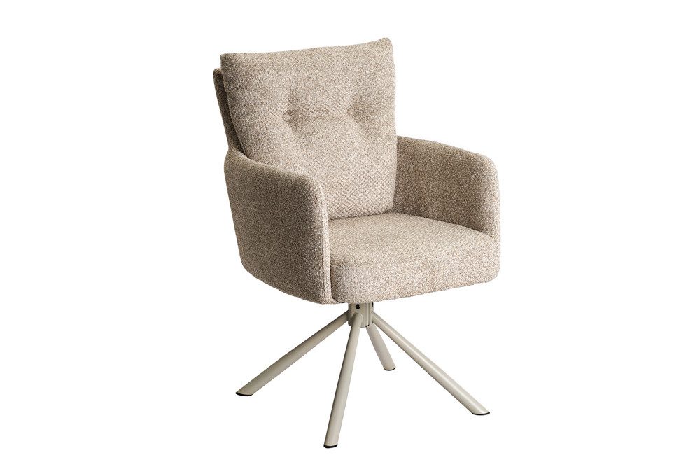 riess-ambiente Polsterstuhl BIG GEORGE champagner beige – Strukturstoff, mit Federkern (Einzelartikel, 1 St), inkl. Armlehnen, Metall-Füße und 360° drehbar – ideal fürs Esszimmer