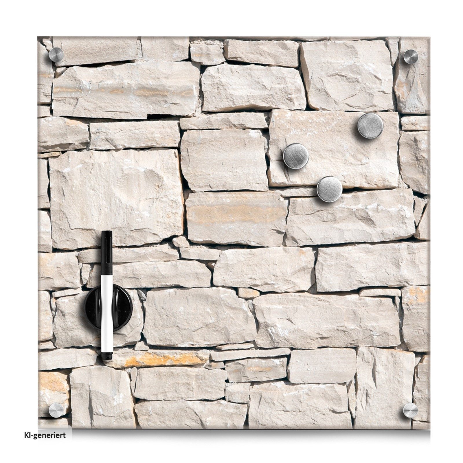HTI-Living Memoboard Memoboard Glas Stone, (Stück, 1-tlg., 1 Memoboard, 3 Magneten, 1 Stift), Magnettafel Magnetboard Schreibtafel Schreibboard