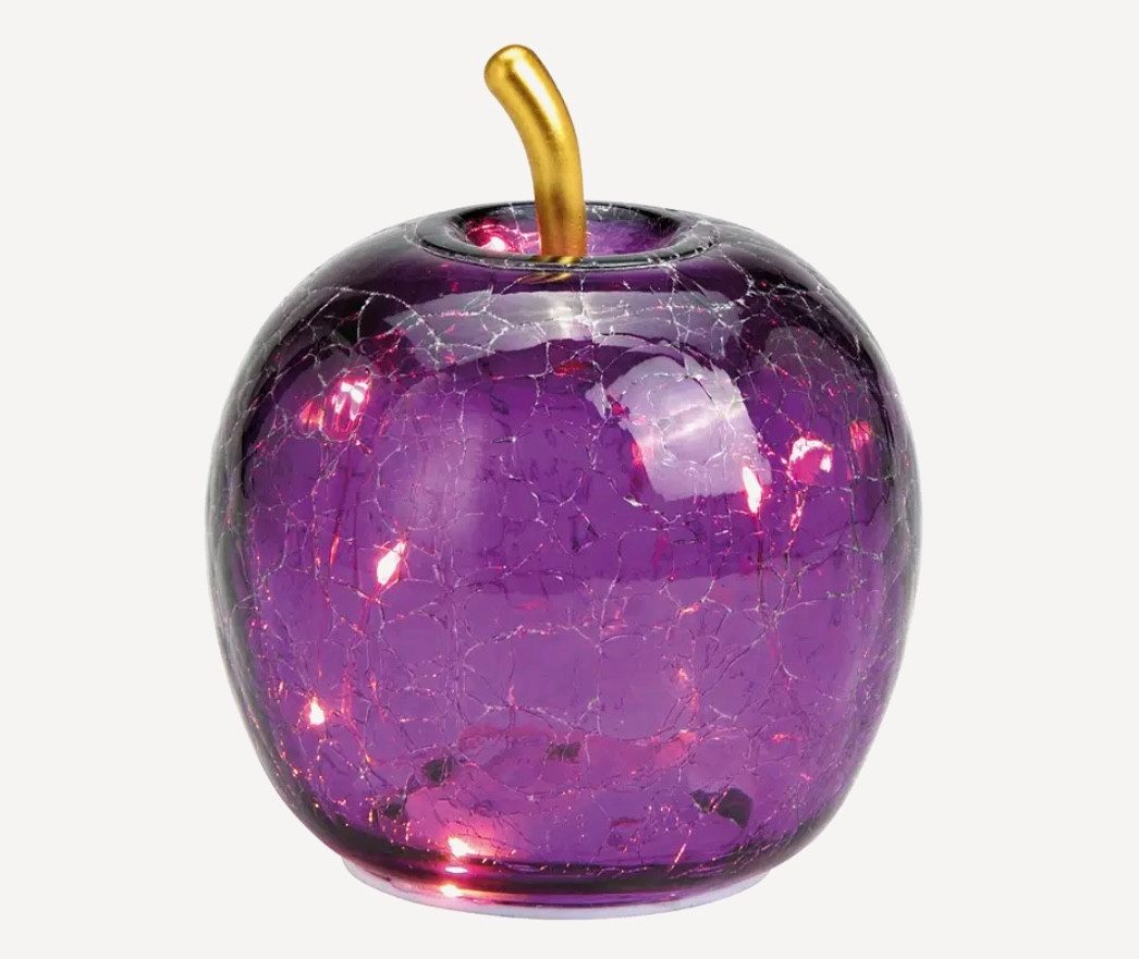 Seyila Home Dekofigur Dekorative Glas Apfel Leuchte mit LED, Crackle-Effekt, Goldener Stiel