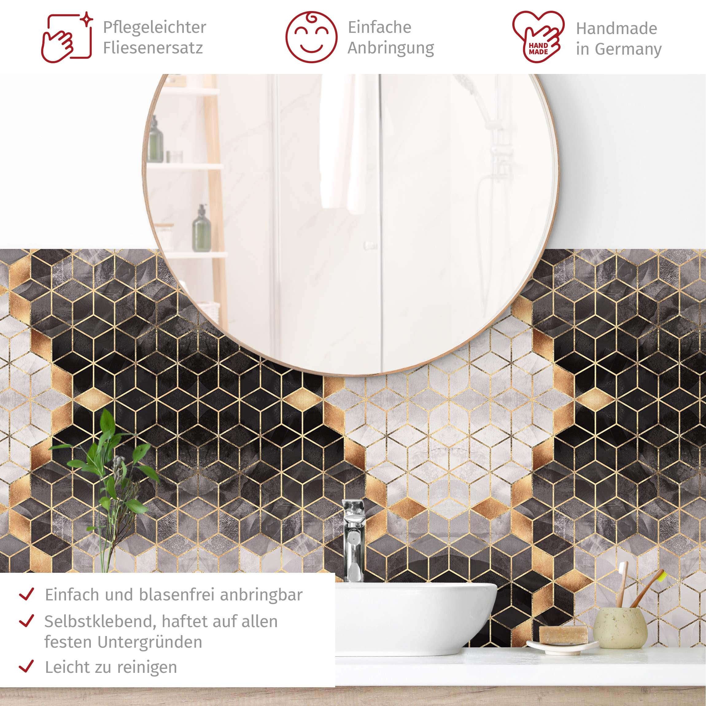 Bilderdepot24 Badrückwand schwarz weiss fugenlose Wandverkleidung Bad Abstrakt, (Hartfolie matt » Selbstklebend SMART 0,35 mm), wasserfestes Wandpaneel Geometrie