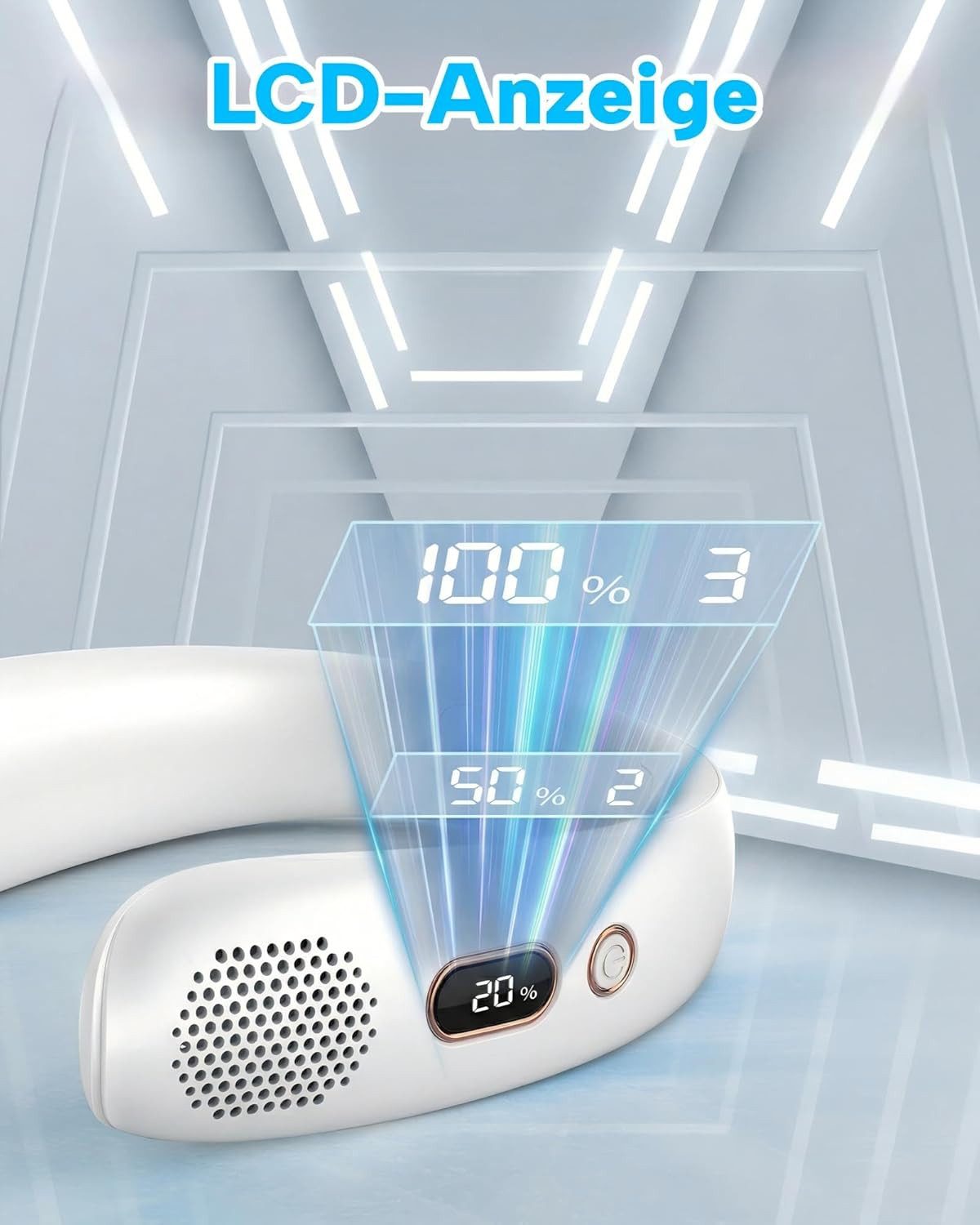 FELIXLEO Tragbarer Nackenventilator Leiser Halsventilator mit LED Display Akku Starter-Set – Bild 5 von 5