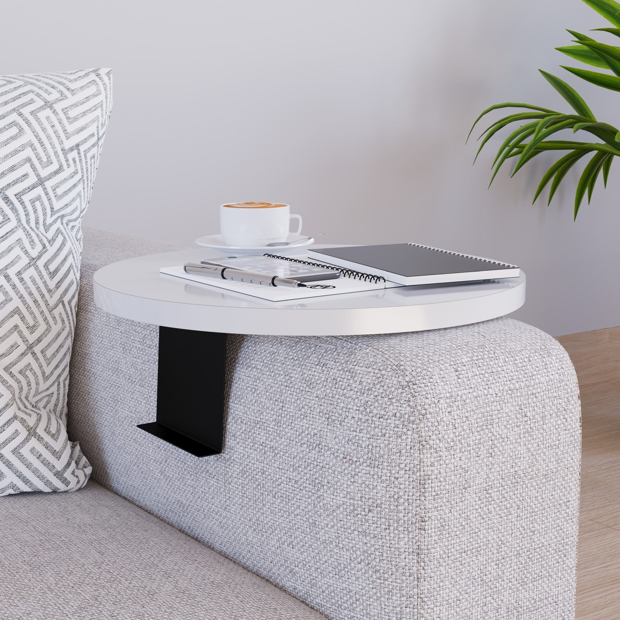en.casa Tablett, Spanplatte, »Kuleskyd« Couchtablett Ø34 cm Weiß