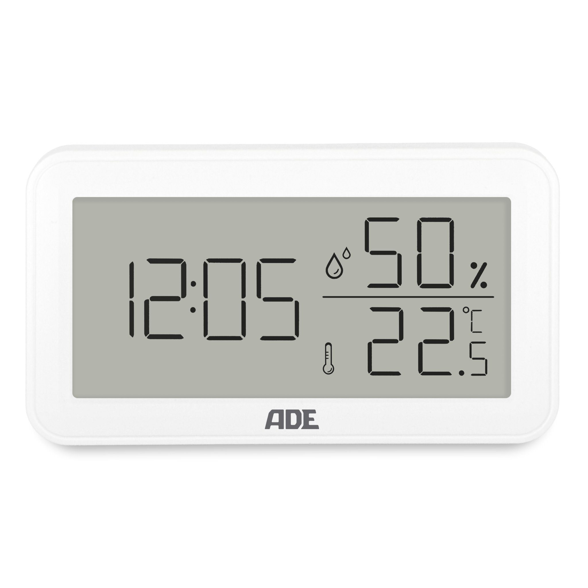 Hygrometer mit Thermometer innen und Uhrzeit