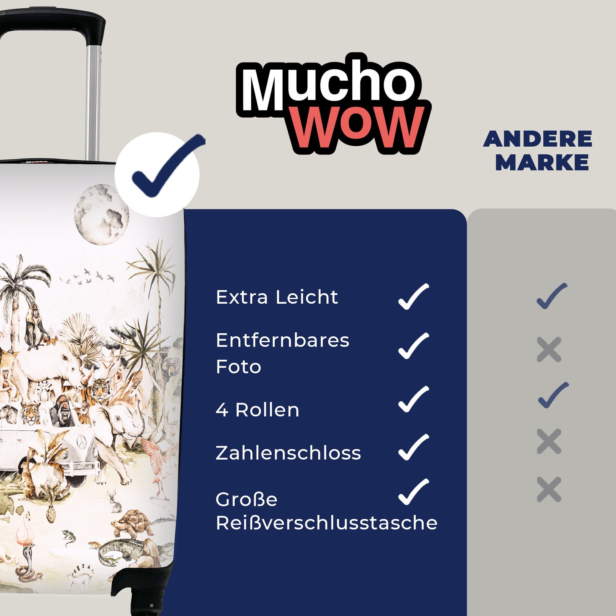 rollen, Reisetasche - Rollen, Kinder 4 Ferien, Reisekoffer - Tiere Bus - Palme, für Handgepäck Mädchen mit Jungen - - MuchoWow Handgepäckkoffer Trolley,