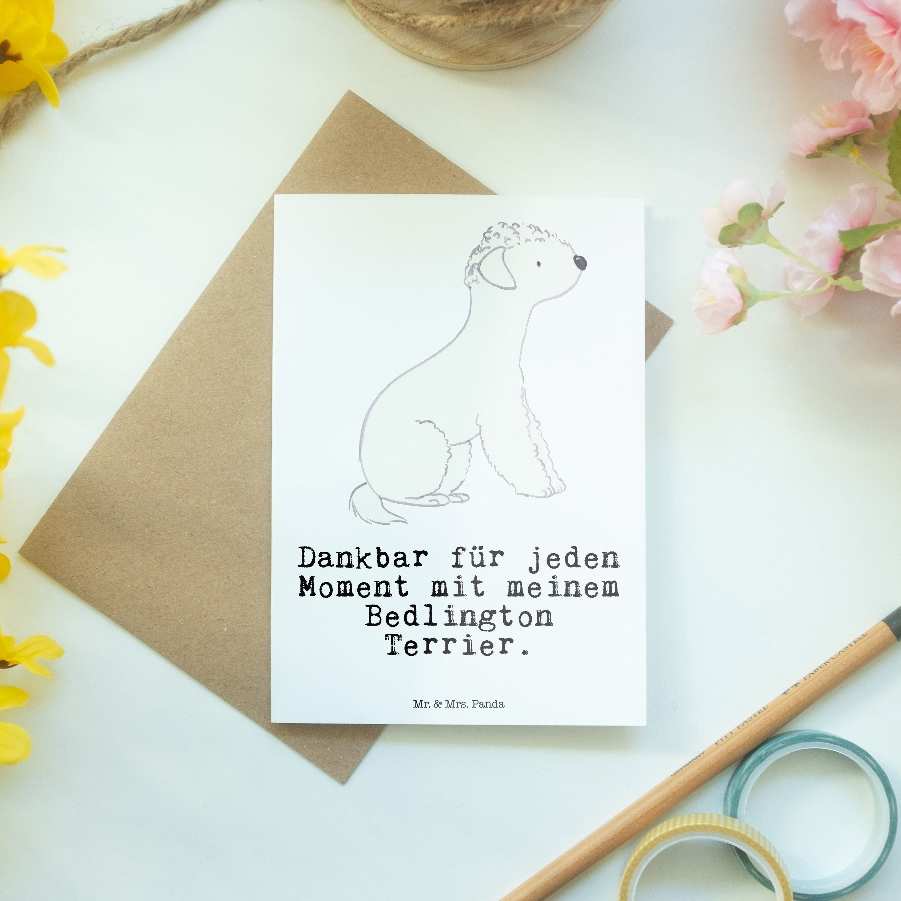 - Mr. - Karte, Bedlington Weiß & Geschenk, Glückwunschkarte Terrier Grußkarte Panda Mrs. Moment