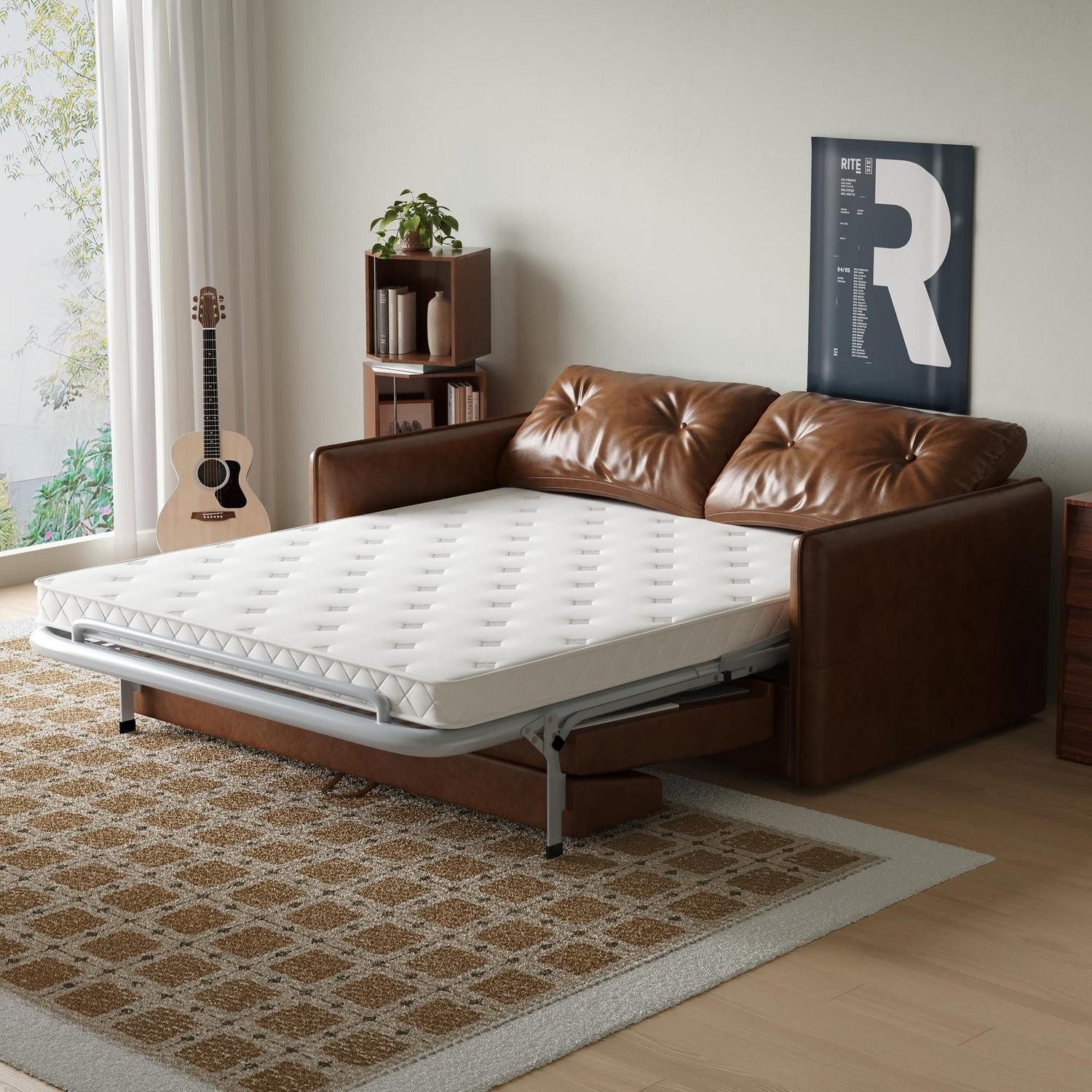 Schlafsofa Schlafsofa 3in1 2 Sitzer 160 cm ausziehbar mit Matratze Lederoptik