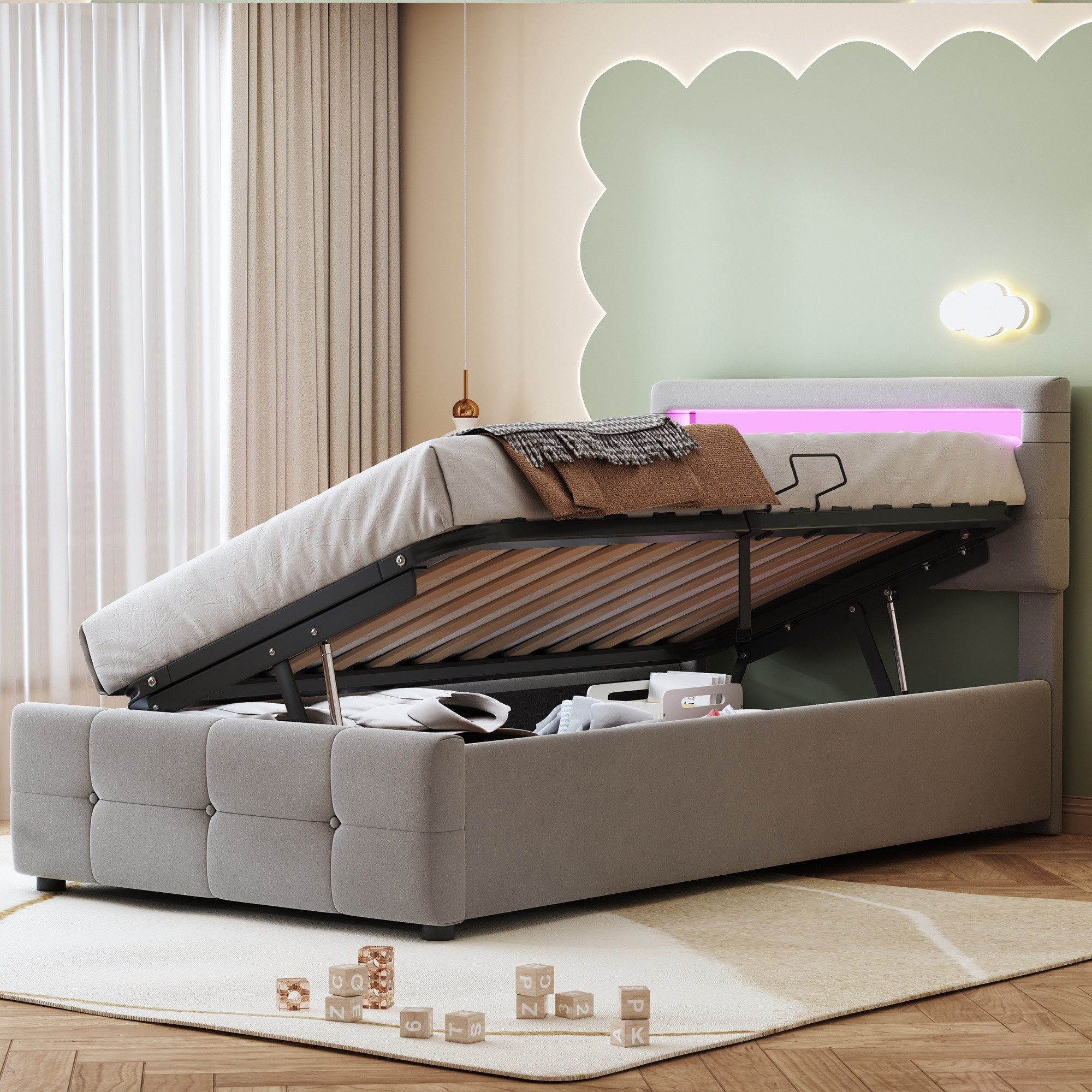 STILVORA Kinderbett 90×200 Bettgestell mit Hydraulisches günstig online kaufen