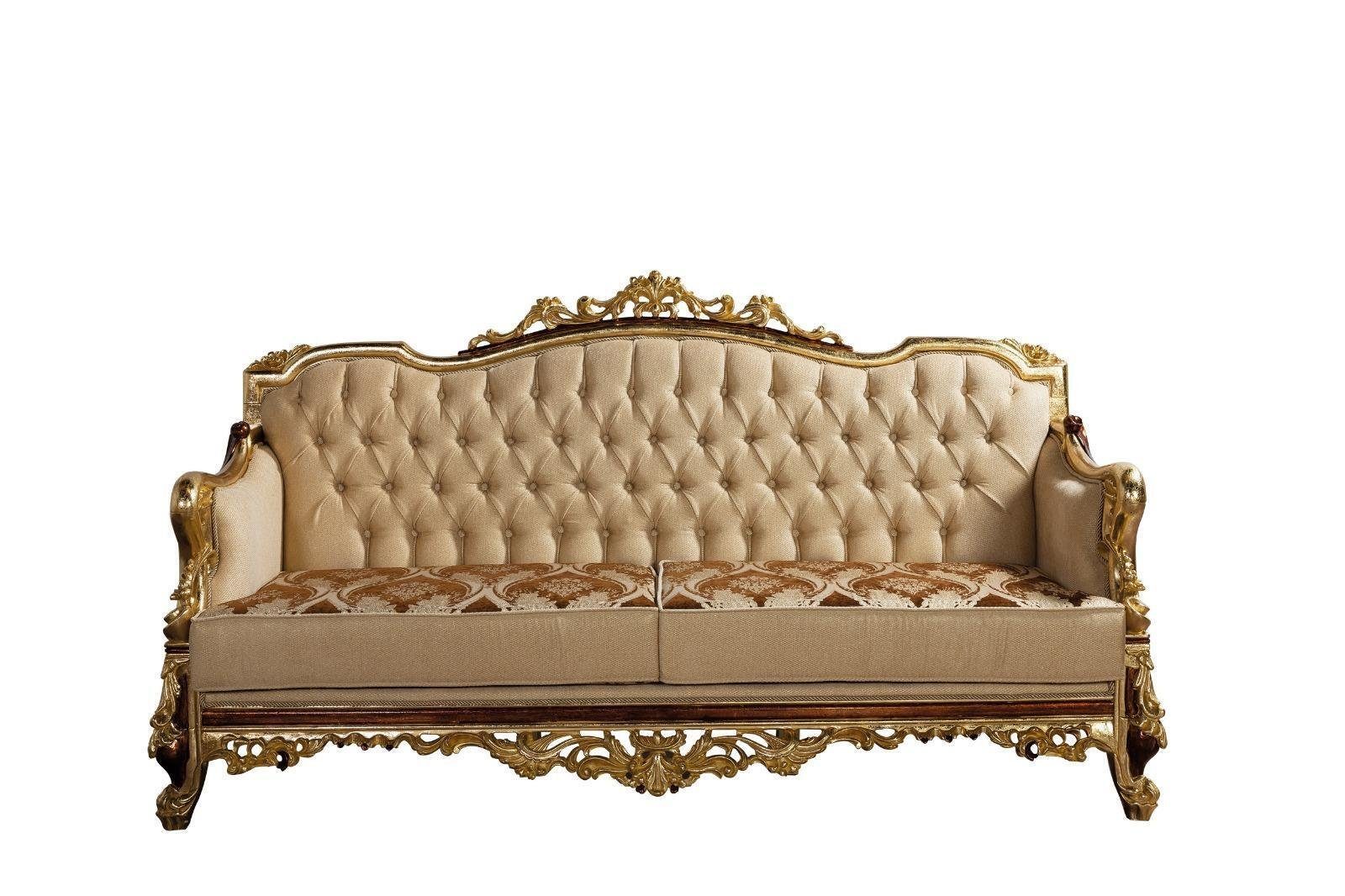 Wohnzimmer-Set Sofagarnitur Sofa Komplett (5-St) Couch 5tlg. Goldene Rokoko Neu, Set Barock JVmoebel