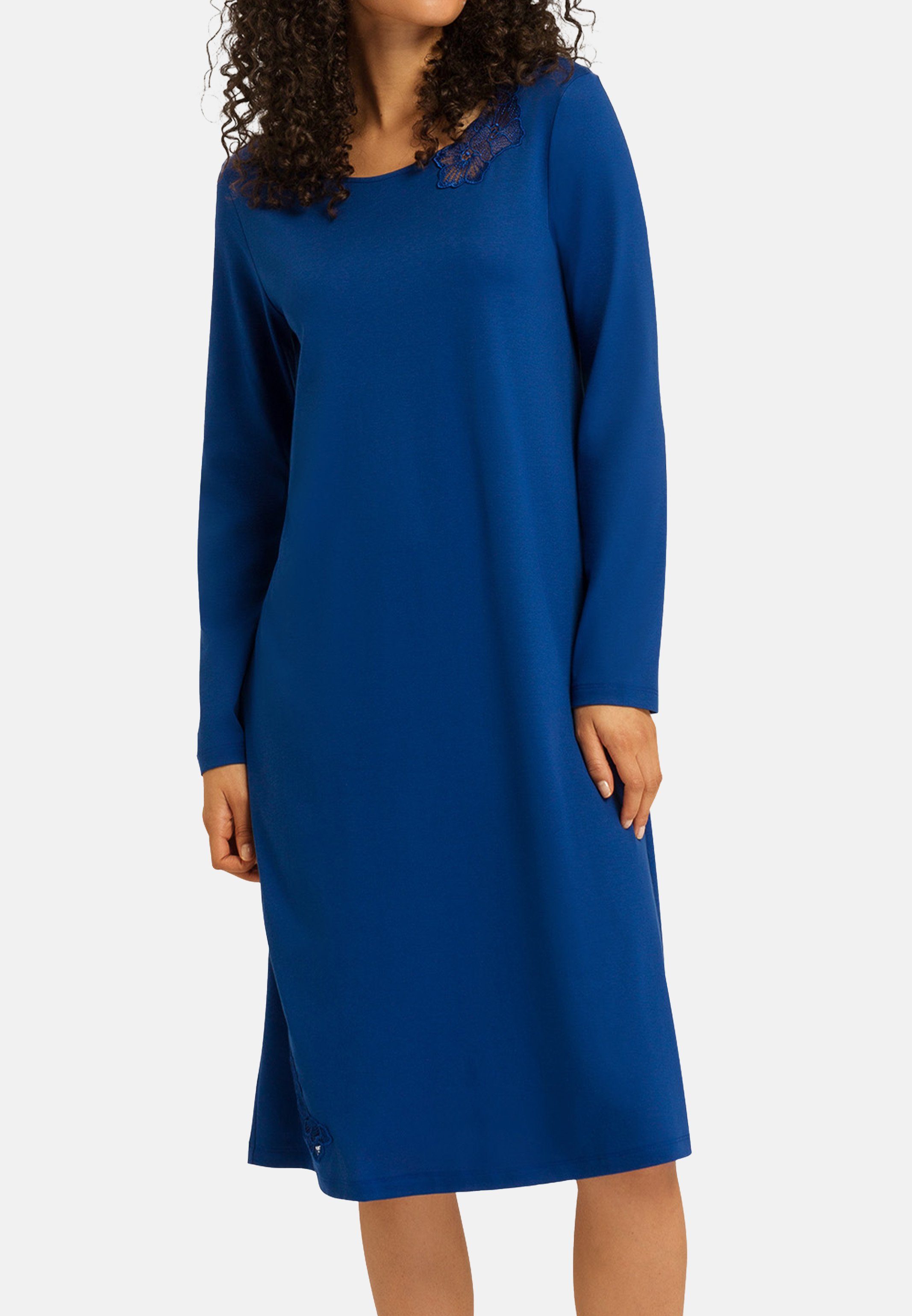 Hanro Nachthemd Naila (1-tlg) Nachthemd - Baumwolle - 110 cm lang mit langen Ärmeln Deep Indigo