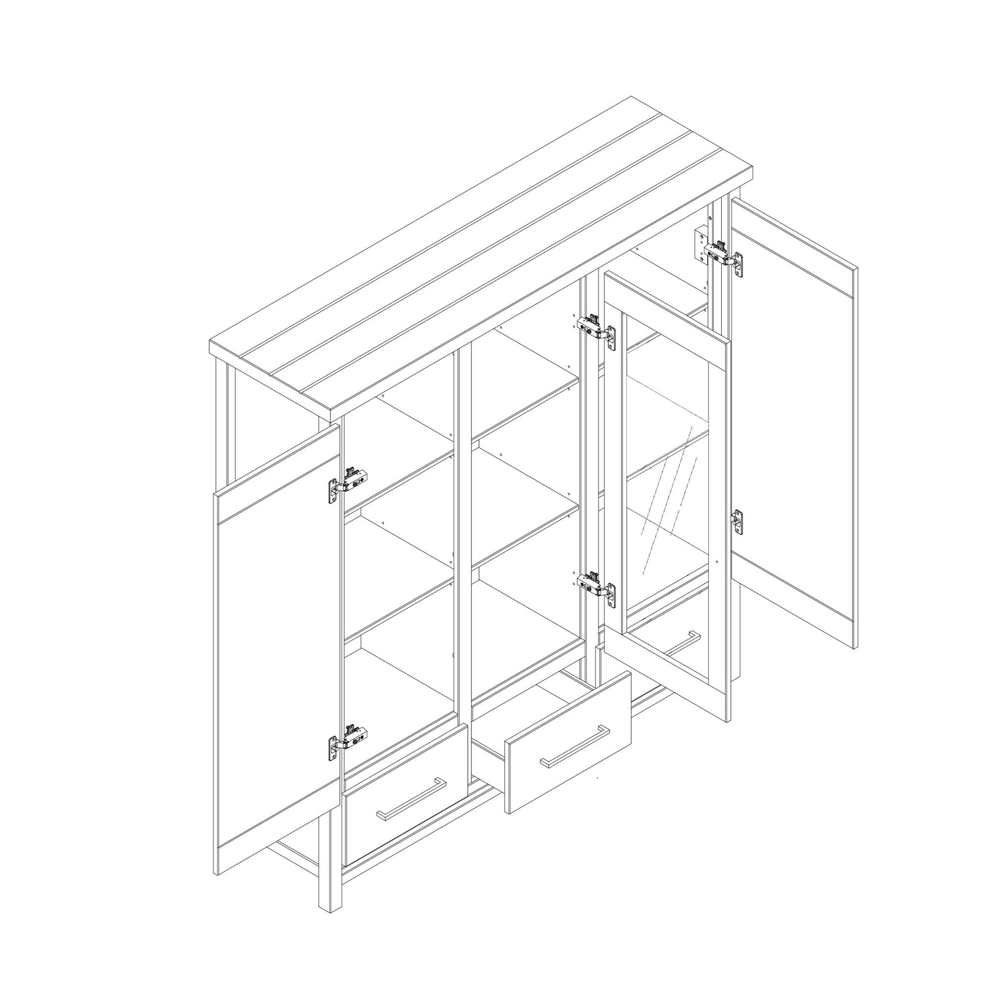 Metall weiß Holz Kiefer St), 1 10276 Kessel Griffe 140x147x40 und 58 Janice aufm Highboard (Sparset, aus Beschläge massiv Highboard