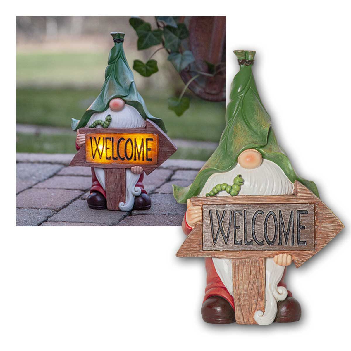 STAR TRADING LED Solarleuchte LED Solar-Figur "Gnomy Welcome" warmweiß, 33x21cm
