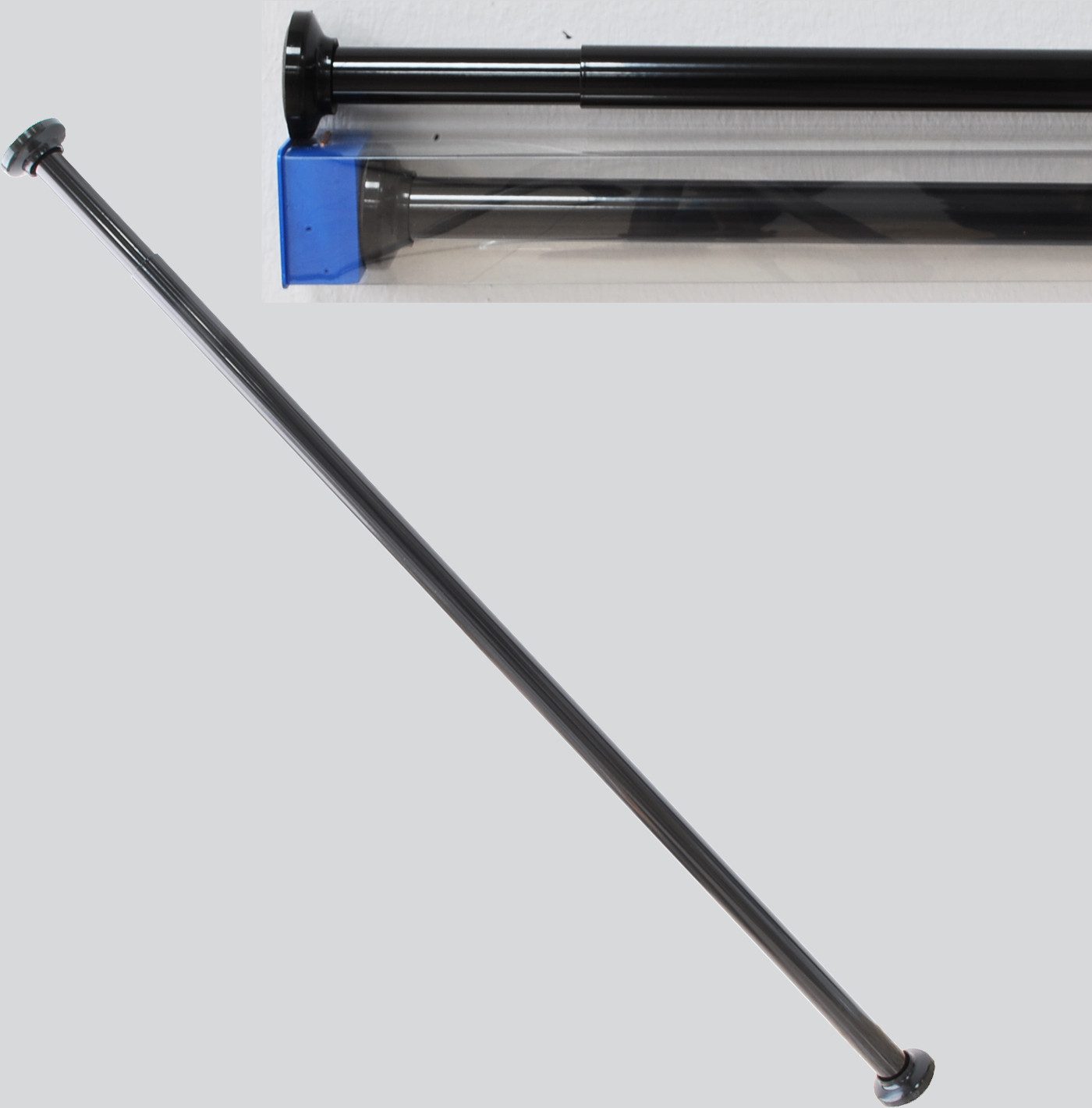 Duschvorhangstange ALU SCHWARZ Duschstange 70 - 120 cm Teleskopstange Klemmstange, Ekershop, Ø 20 mm, ausziehbar, kürzbar, geklemmt, Aluminium, für Duschvorhang ohne Duschvorhangringe, Antirutsch Pet, ohne Bohren