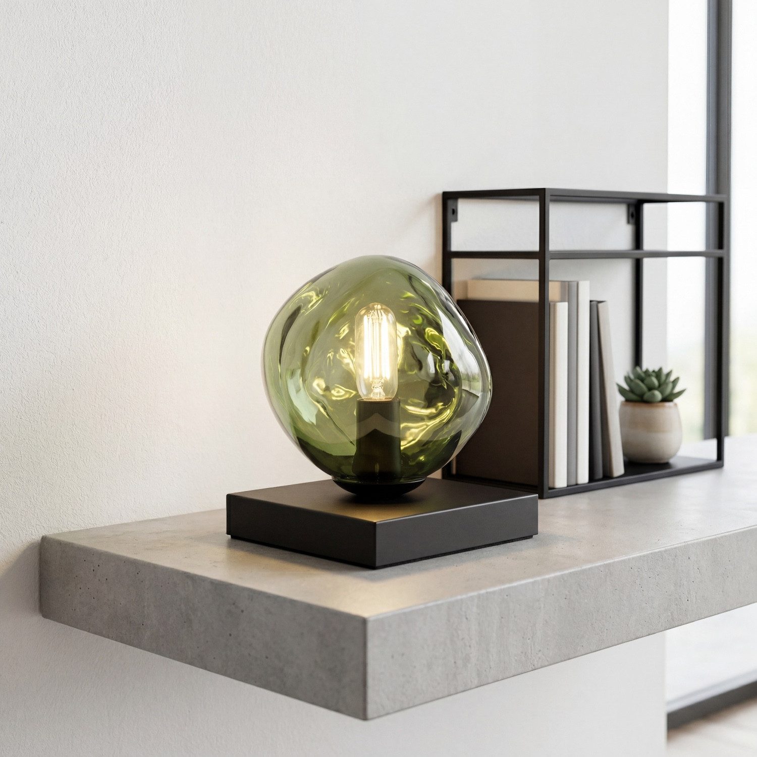 Licht-Erlebnisse Tischleuchte CLONLINA, ohne Leuchtmittel, Glas Grün verspiegelt E14 17,5 cm Lavaglas Nachttisch Schlafzimmer – Bild 2 von 5