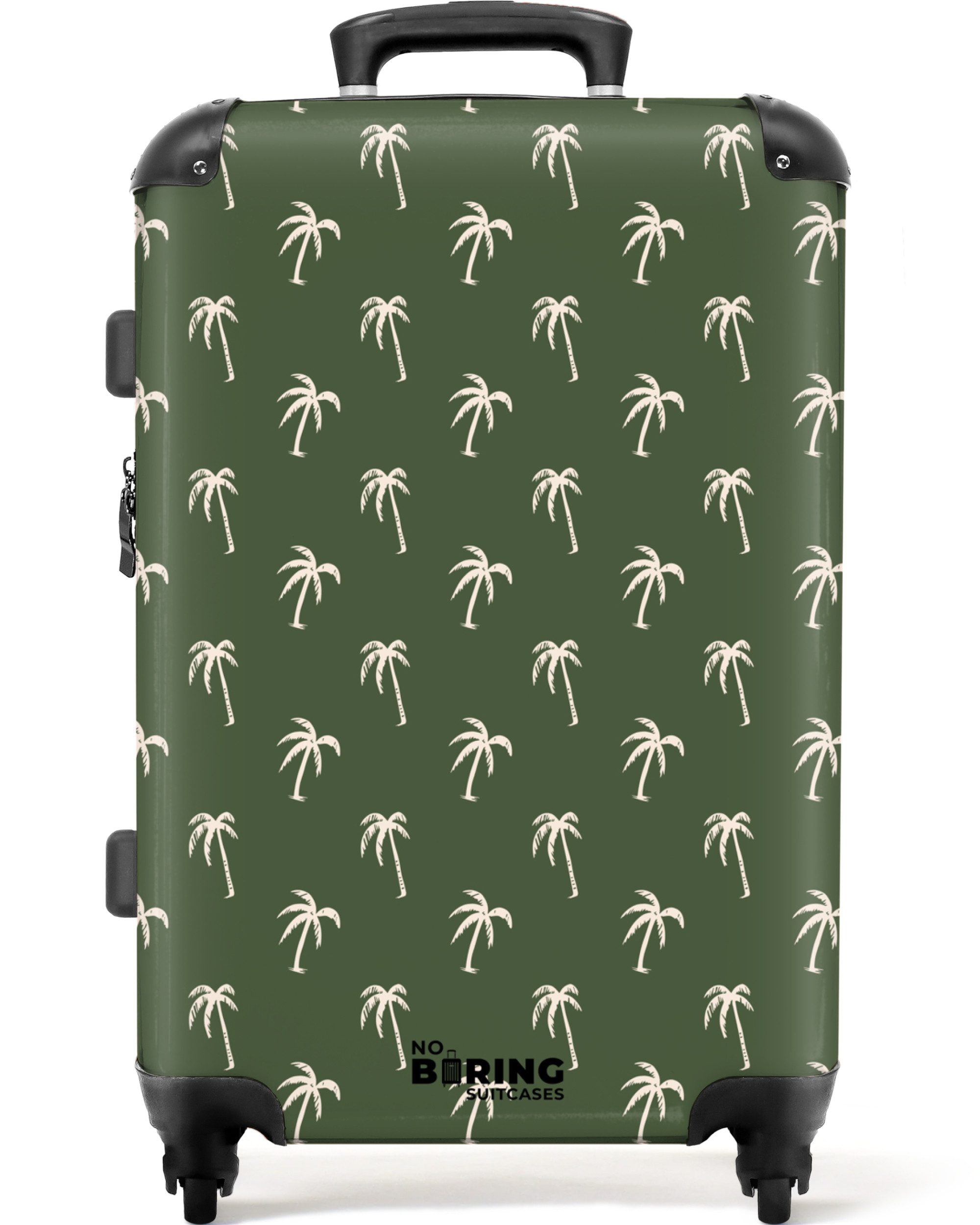 NoBoringSuitcases.com© Hartschalen-Trolley Grün mit beigem Palmenaufdruck günstig online kaufen