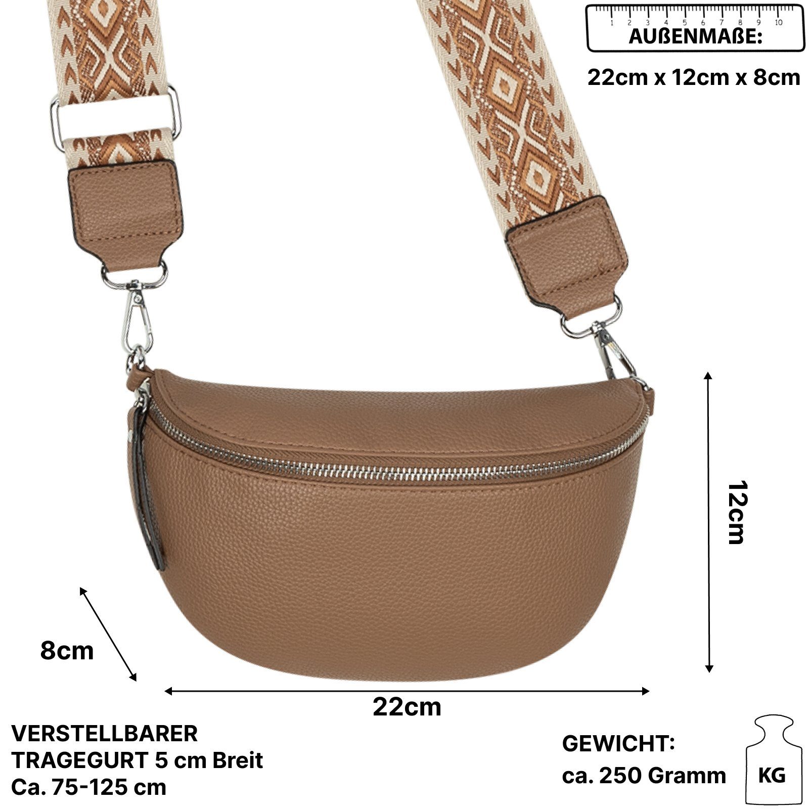 APRICOT Bauchtasche Umhängetasche als CrossOver, Gürteltasche tragbar EAAKIE Crossbody-Bag Italy-De, Schultertasche, Kunstleder Hüfttasche Umhängetasche