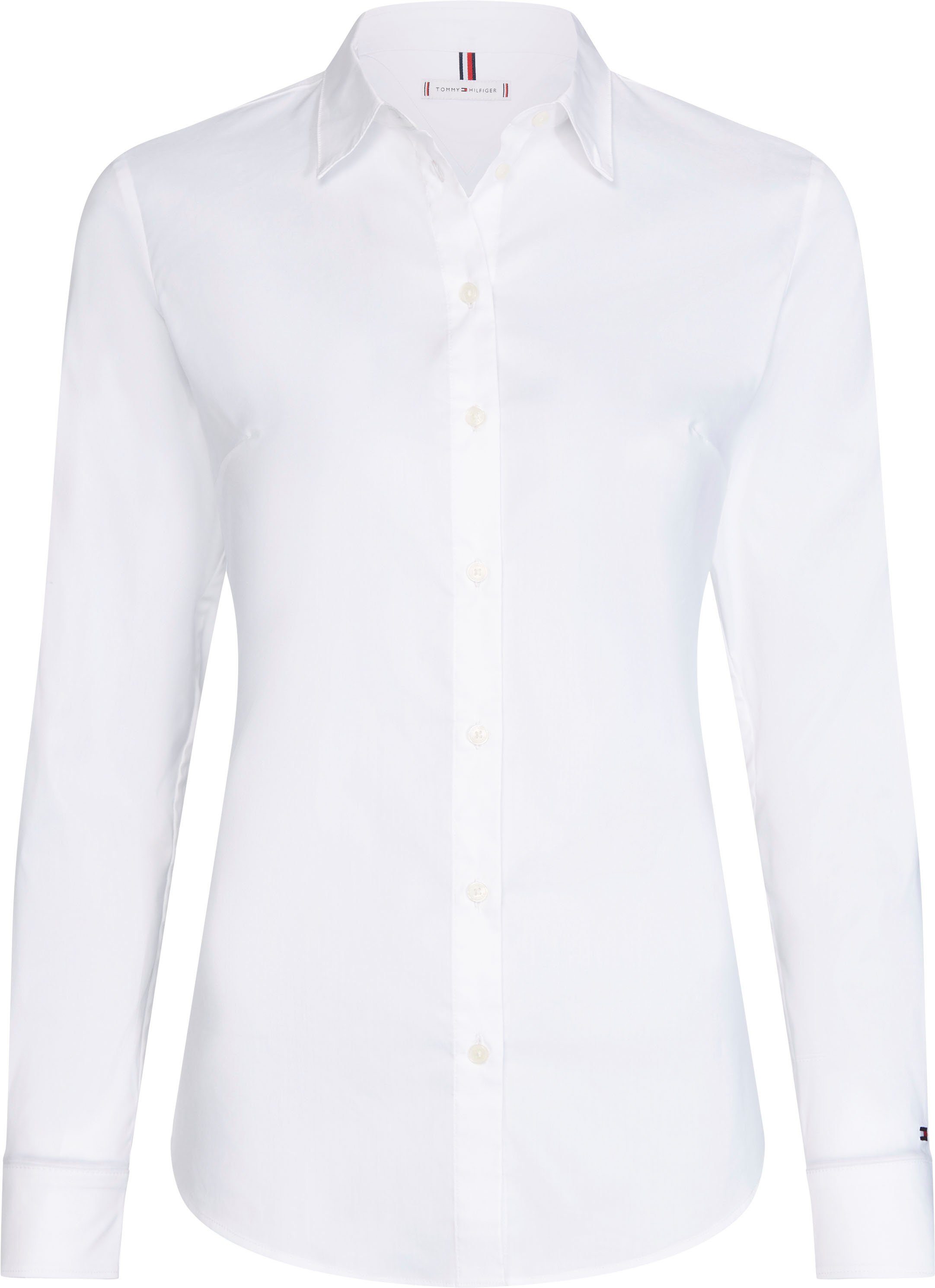 Tommy Hilfiger Hemdbluse CLASSIC WHITE mit Tommy Ärmel FIT Logo-Flag SHIRT Hilfiger am SLIM HERITAGE