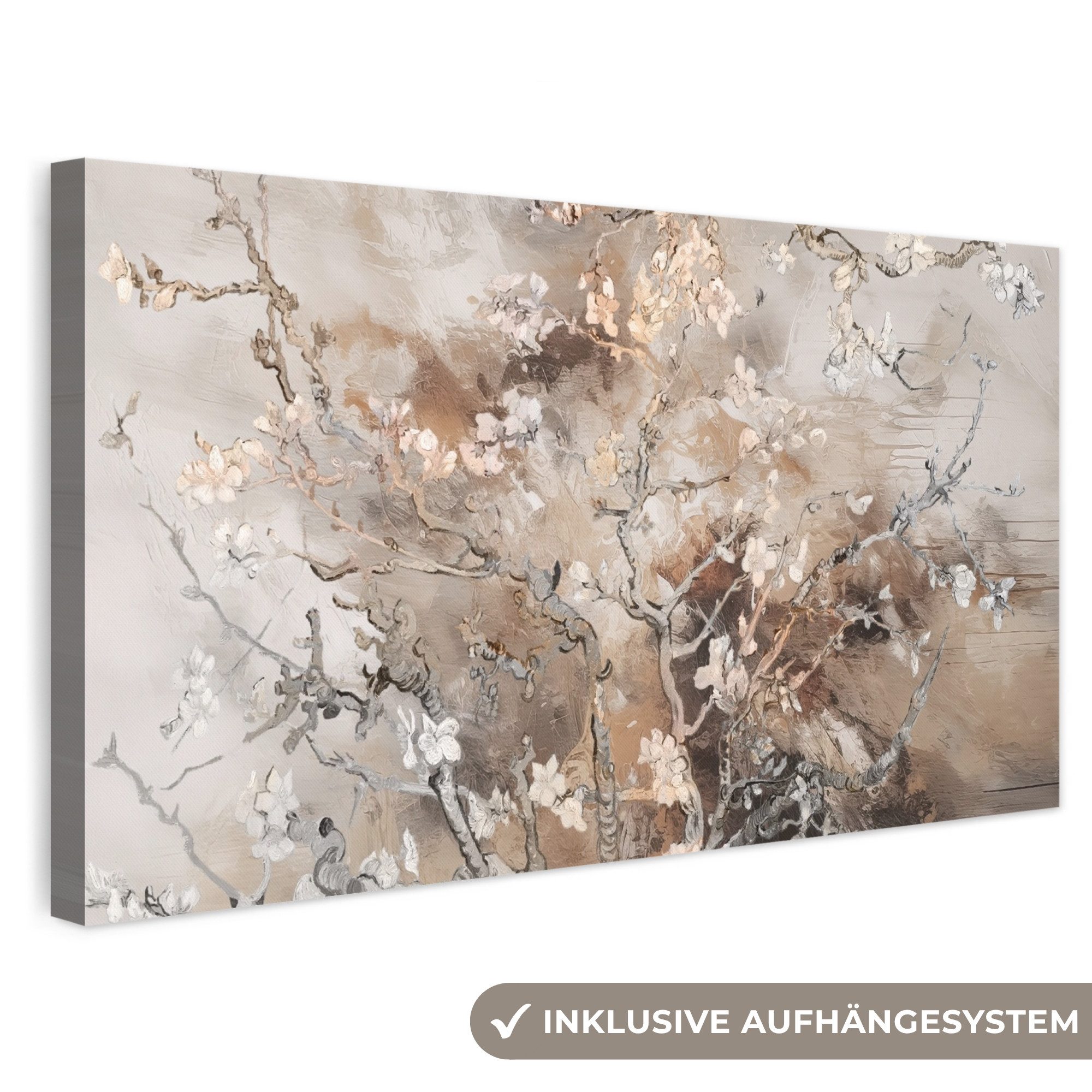 OneMillionCanvasses® Leinwandbild Panorama Mandelblüte - Kunst - Van Gogh - Beige - Abstrakt, Fotodruck (1 St), Wandbild, Deko Schlafzimmer Wohnzimmer Flur 40x20 cm