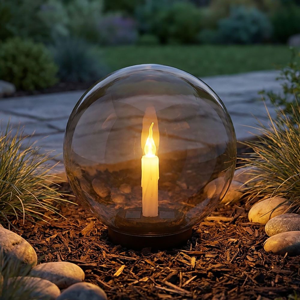 GLOBO LIGHTING LED Solarleuchte, LED-Leuchtmittel fest verbaut, Warmweiß, Solarleuchte Feuereffekt Außenlampe LED Kerze Kugelleuchte rauch