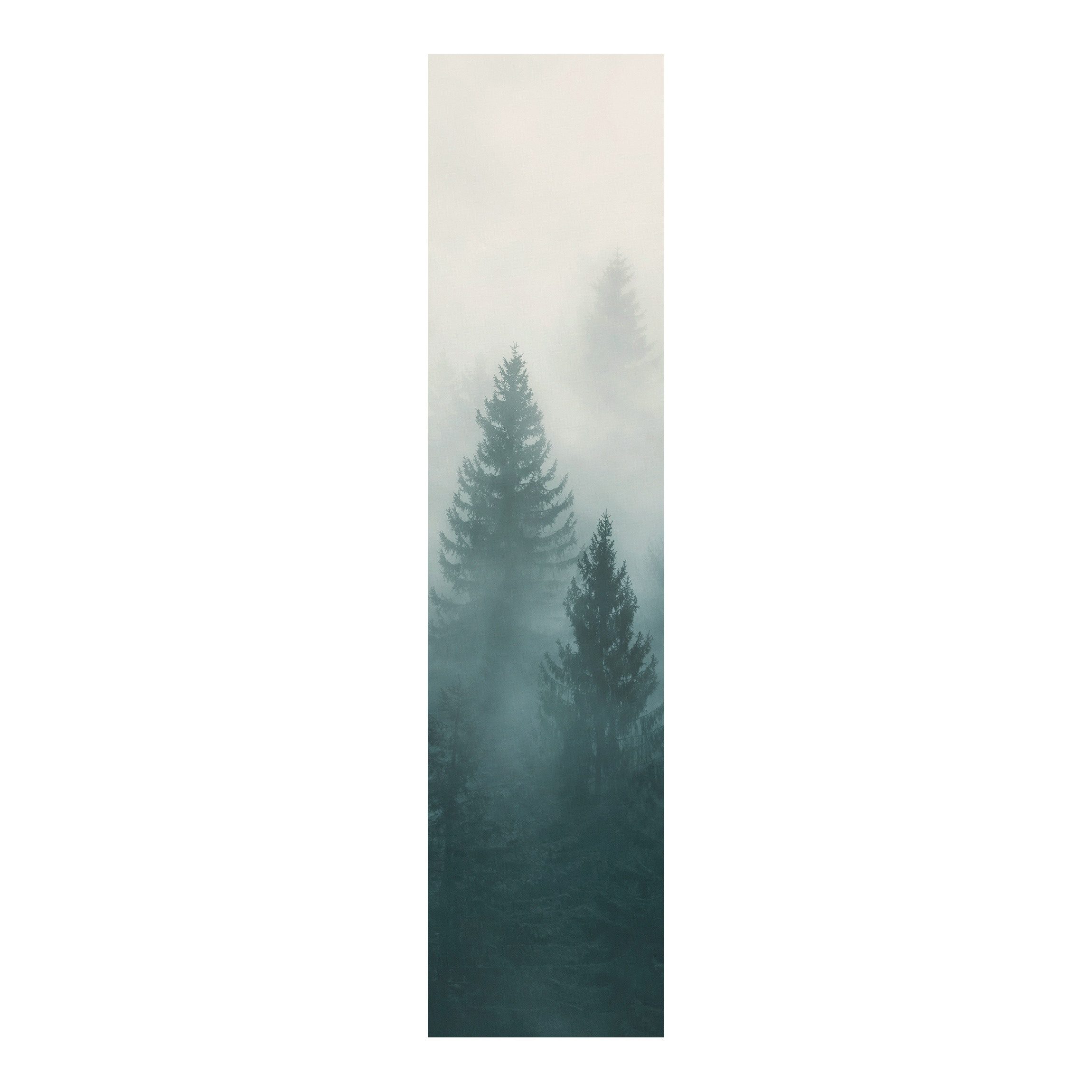 Bilderdepot24 Schiebegardine modern Flächenvorhang blickdicht Nadelwald im Nebel (1 St), halbtransparent, Wohnzimmer große Flächengardine lichtdurchlässig als Klett-System