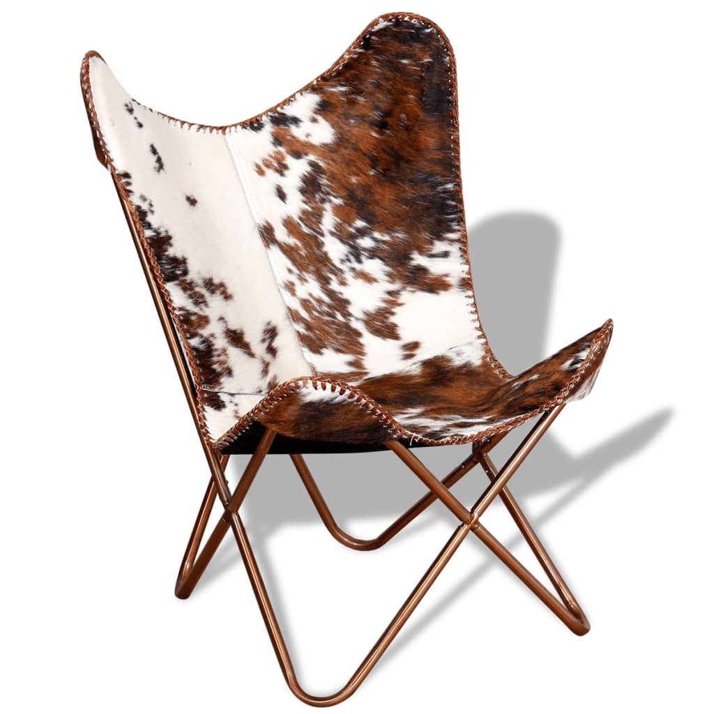 vidaXL Sessel Butterfly-Sessel Braun und Weiß Echtes Kuhfell