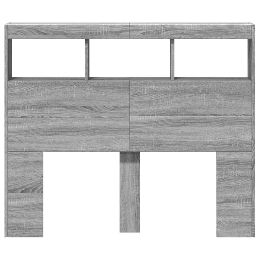 vidaXL Bett LED-Kopfteil mit Ablagen Grau Sonoma 120x17x102 cm (1-tlg)