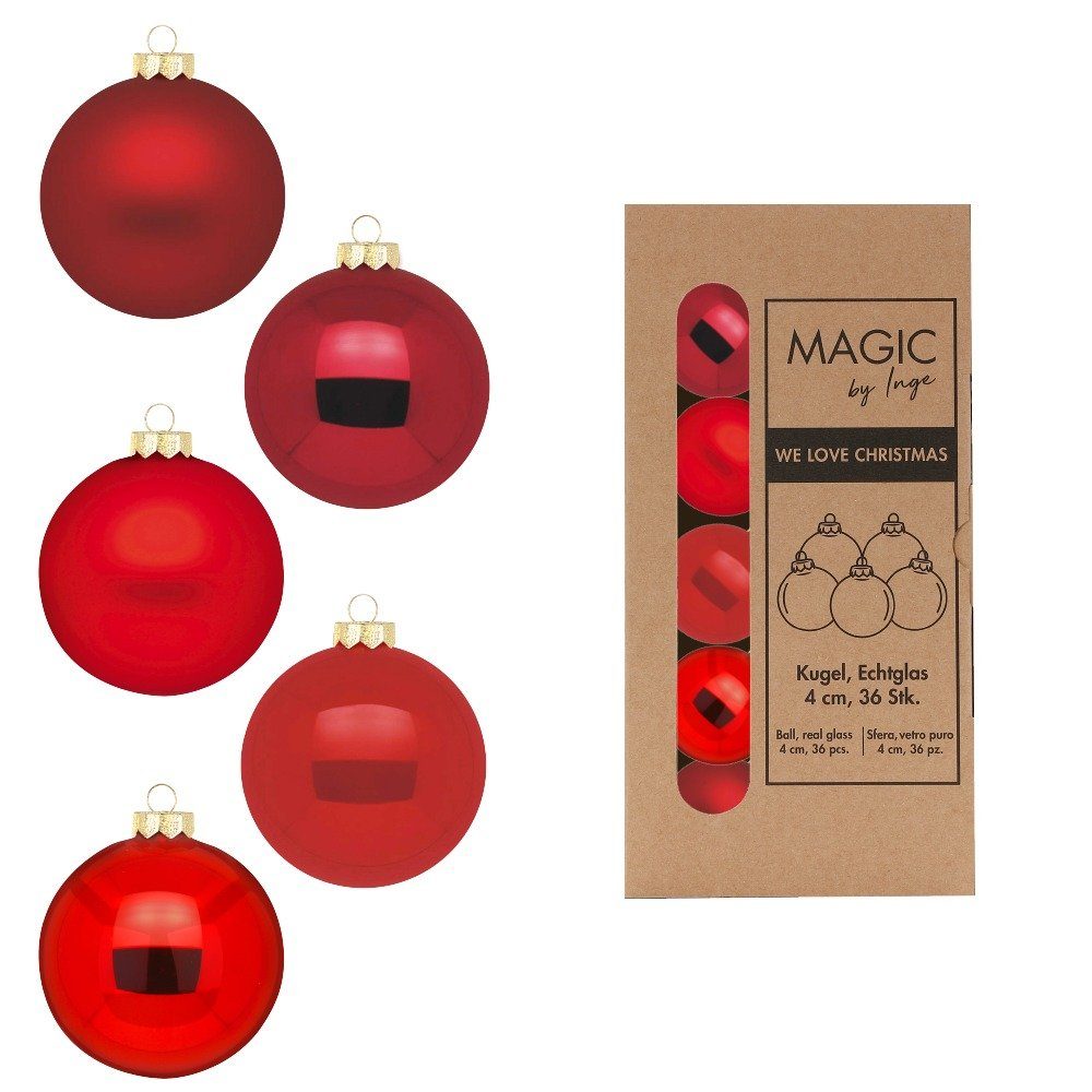 MAGIC by Inge Weihnachtsbaumkugel, Weihnachtskugeln Glas 4cm 36 Stück - Ruby Red