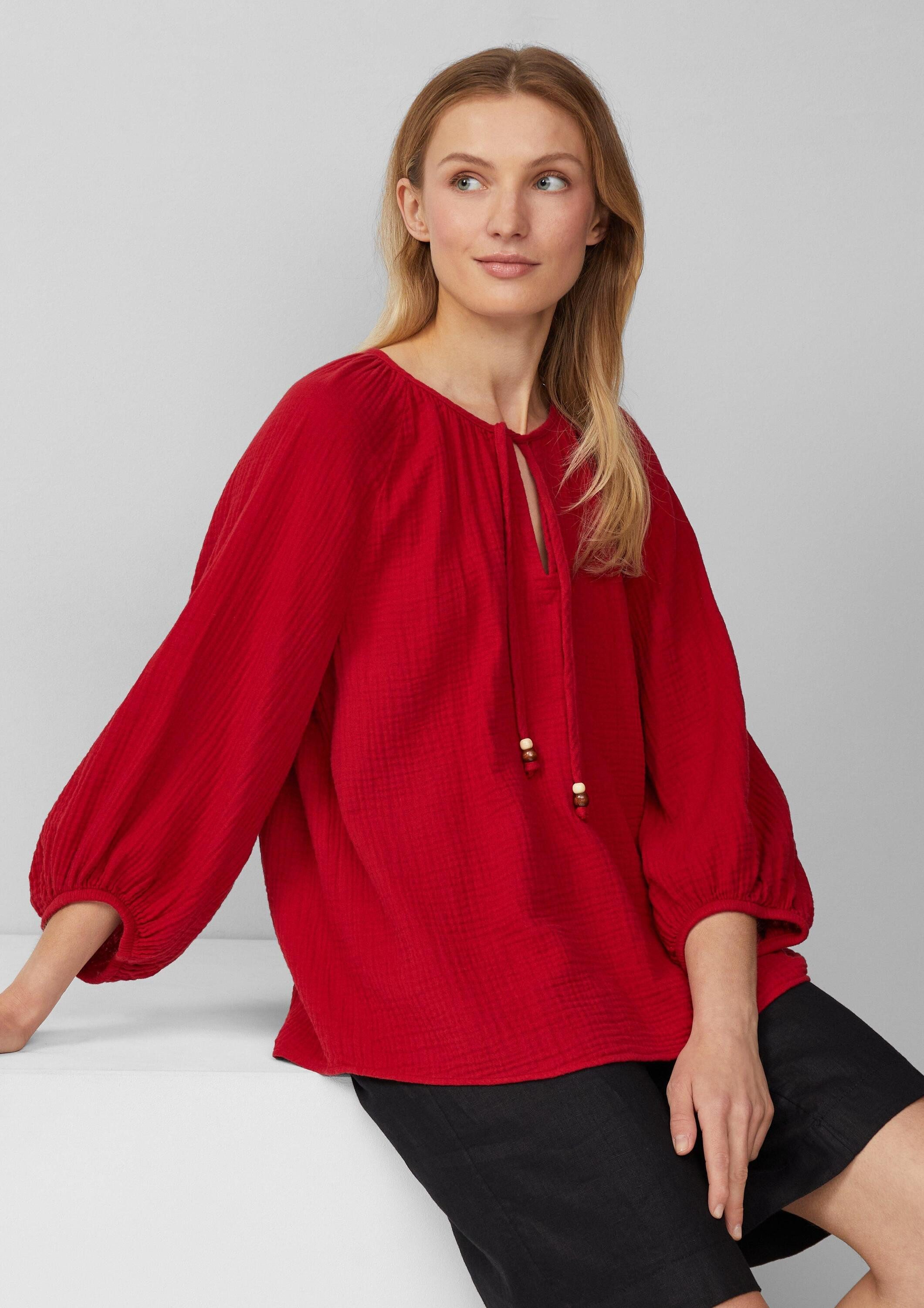 s.Oliver Kurzarmbluse Bluse Musselin-Bluse mit Raglanärmeln und Raffung günstig online kaufen