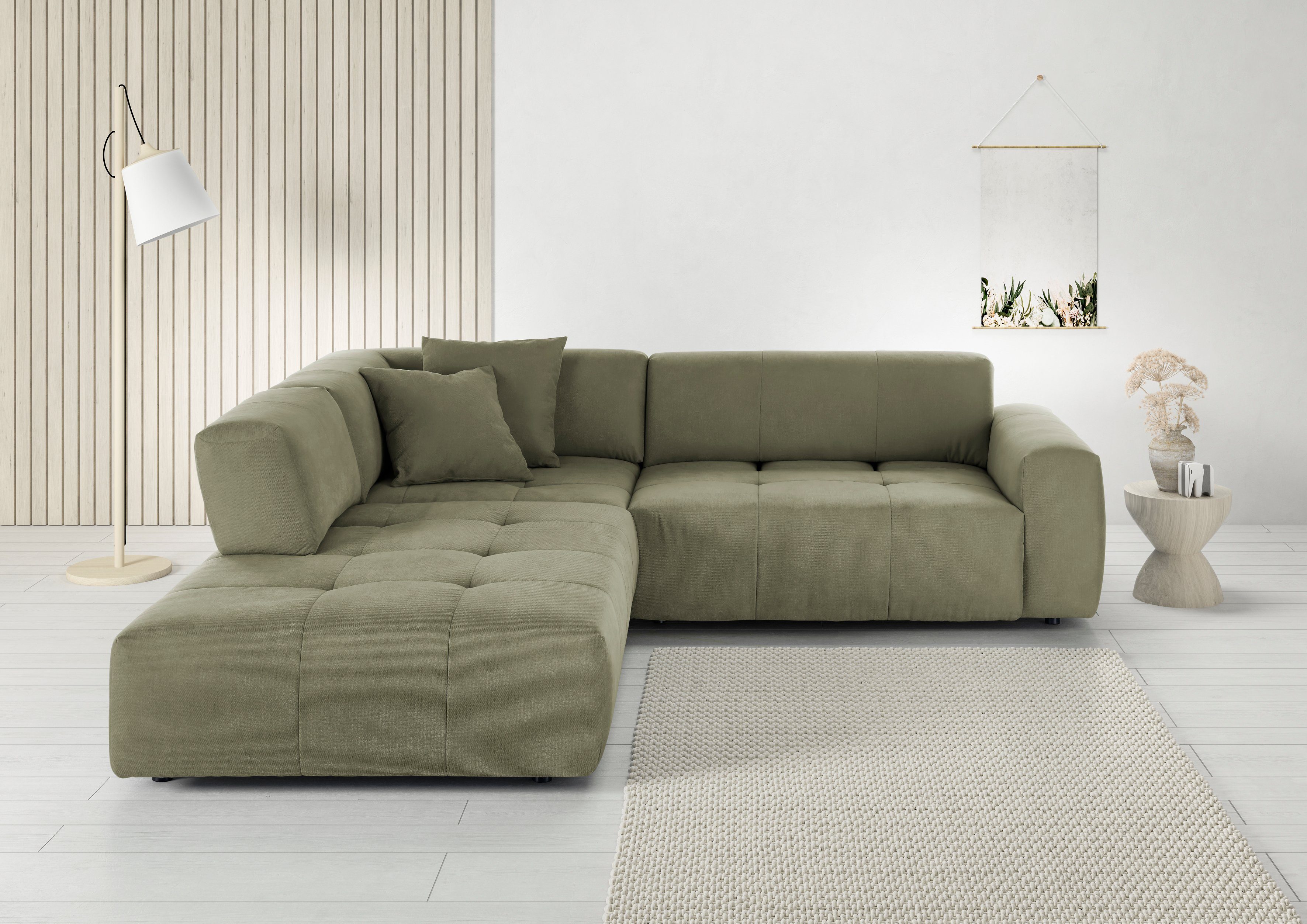 3C Candy Ecksofa Yoshy Komfortsofa, bequem und modern, hochwertige Verarbeitungsdetails, Zwei verschiedene Sitztiefen durch verstellbare Rückenlehne, L-Form