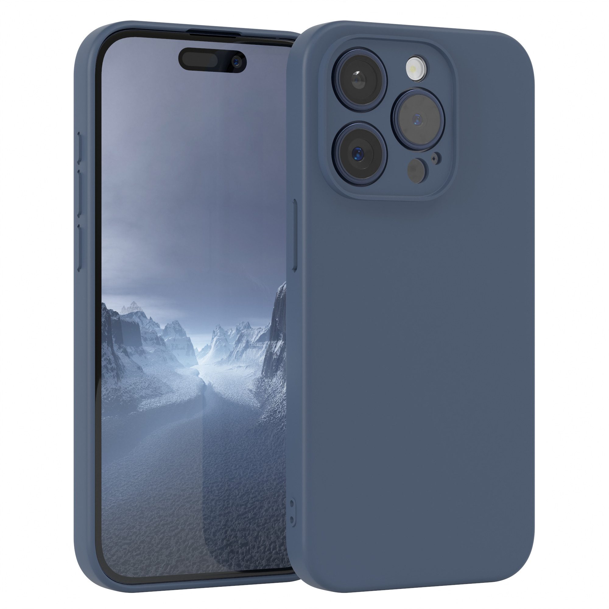 EAZY CASE Handyhülle für Apple iPhone 15 Pro Hülle Silikon 6,1 Zoll, Handy Softcase mattierte Silikonhülle Back Cover Soft Blau / Petrol