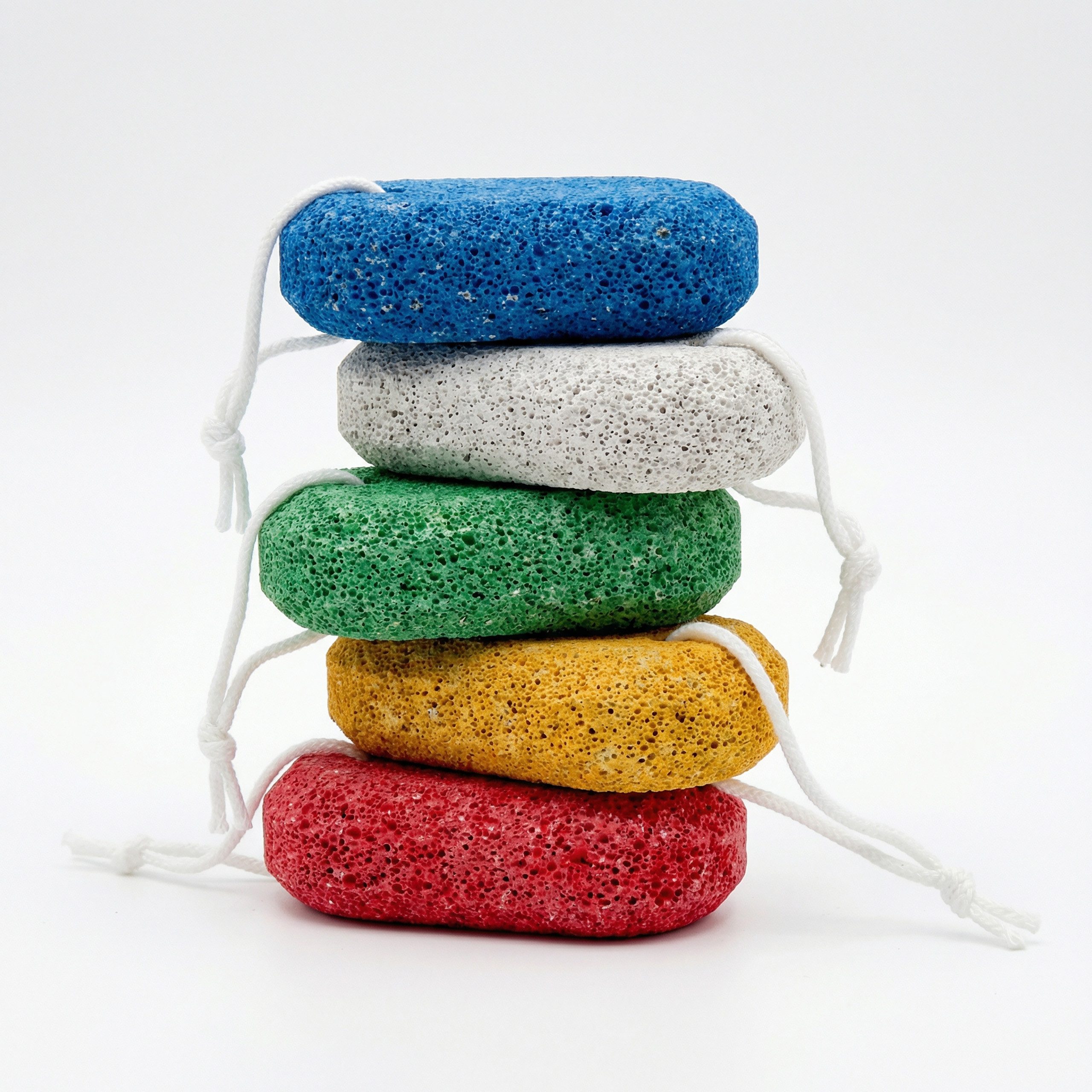 Lantelme Hornhautfeile Bimsstein 5 Stück Set Hornhautentferner Fußpflege Wellness Peeling, 5-tlg., Farbig bunt, Hand Fußreiniger Naturprodukt mit Kordel