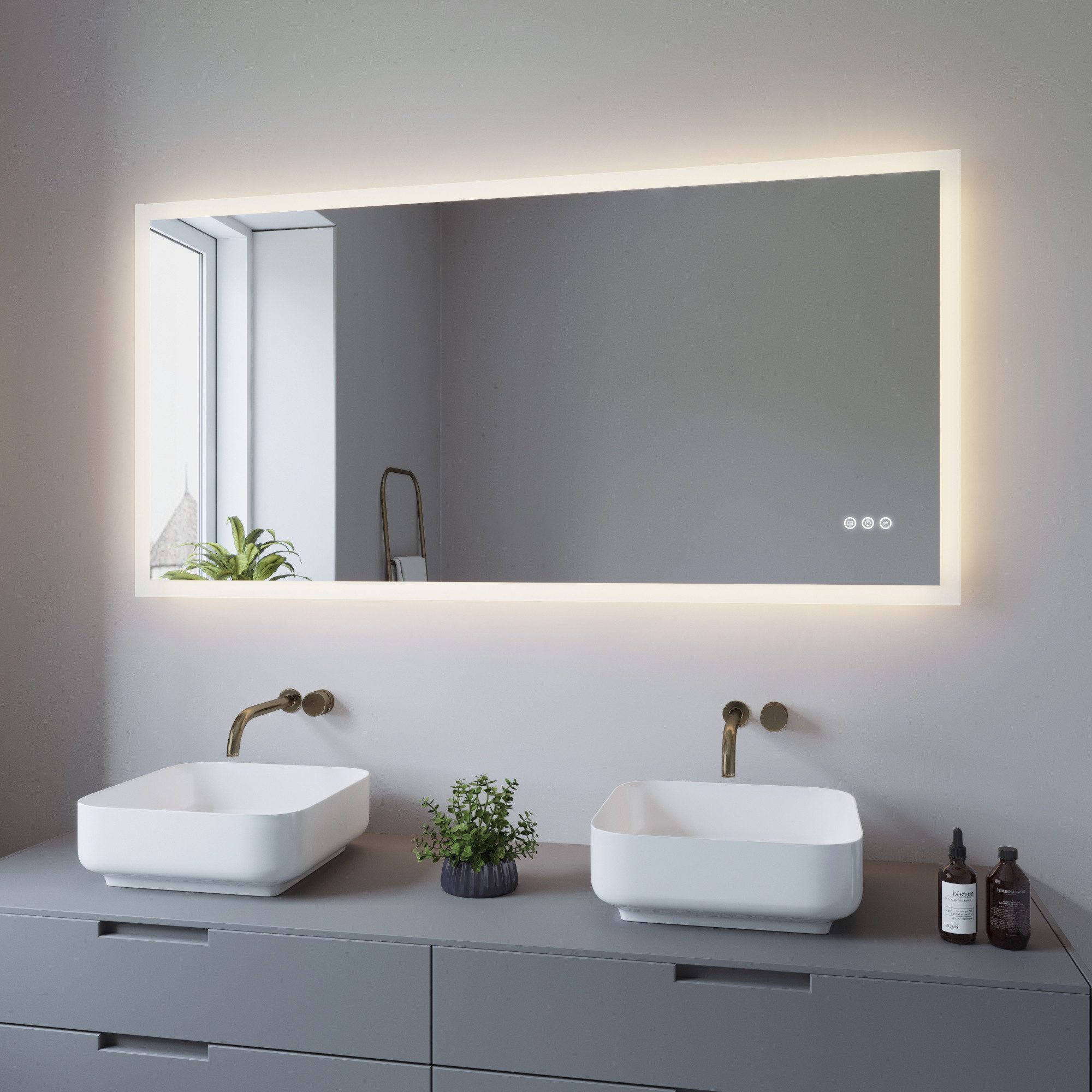 AQUABATOS Badspiegel LED Badspiegel IP44 mit Touchschalter Dimmbar Abgerundete/Scharfe Ecke (LED Badspiegel 160x70 140x70 100x70 cm mit Beleuchtung Lichtspiegel LED Spiegel Kosmetikspiegel Rasierspiegel Bad Spiegel mit licht beleuchtet 3 Lichtfarben, IP44, Energiesparend), großformatiger Badezimmerspiegel, Dimmbar,Beschlagfrei,Memory-Funktion
