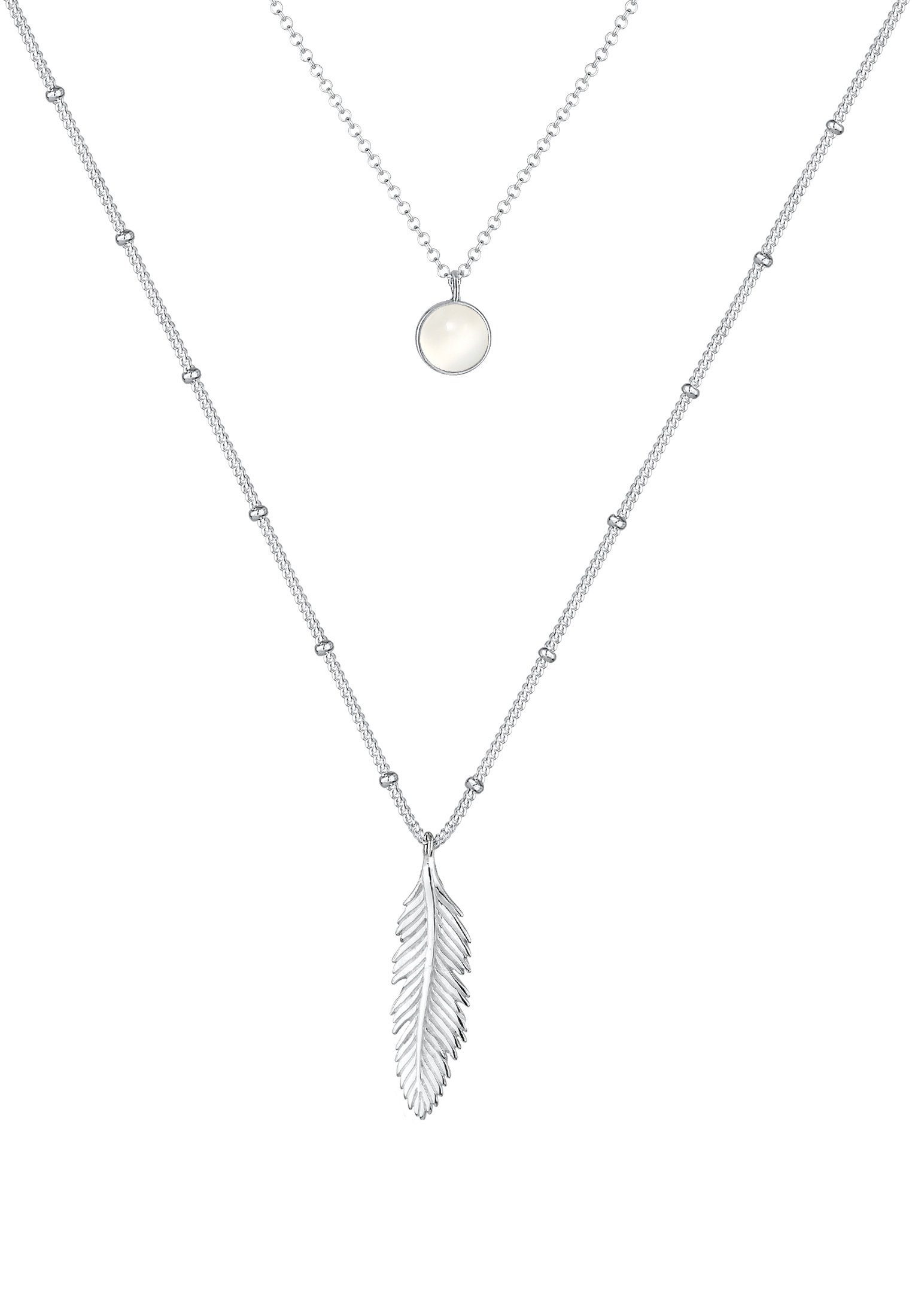 Elli Gliederkette Layer Feder Mondstein Weiß günstig online kaufen