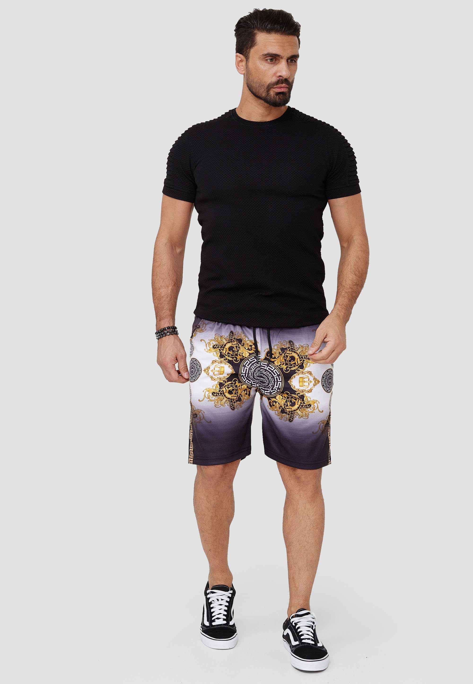 modischem Design) Sweatpants, Shorts (Kurze Fitness Freizeit Bermudas 1-tlg., im Hose Casual OneRedox SH-1617C Schwarz