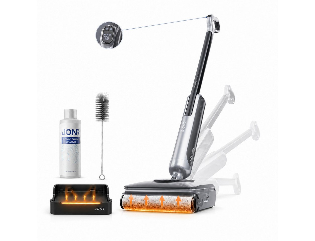 JONR Nass-Trocken-Akkusauger H2/H2 PRO,20000 Pa,Innovatives Geruchsfreies Design, 1500ml Wassertank, Unten Integrierter Schmutzwassertank, Saugwischer Smart 3 in 1/ Nass Trockensauger akku, Mit Intelligenter PTC-Heiztechnik, 180°-Flachreinigung