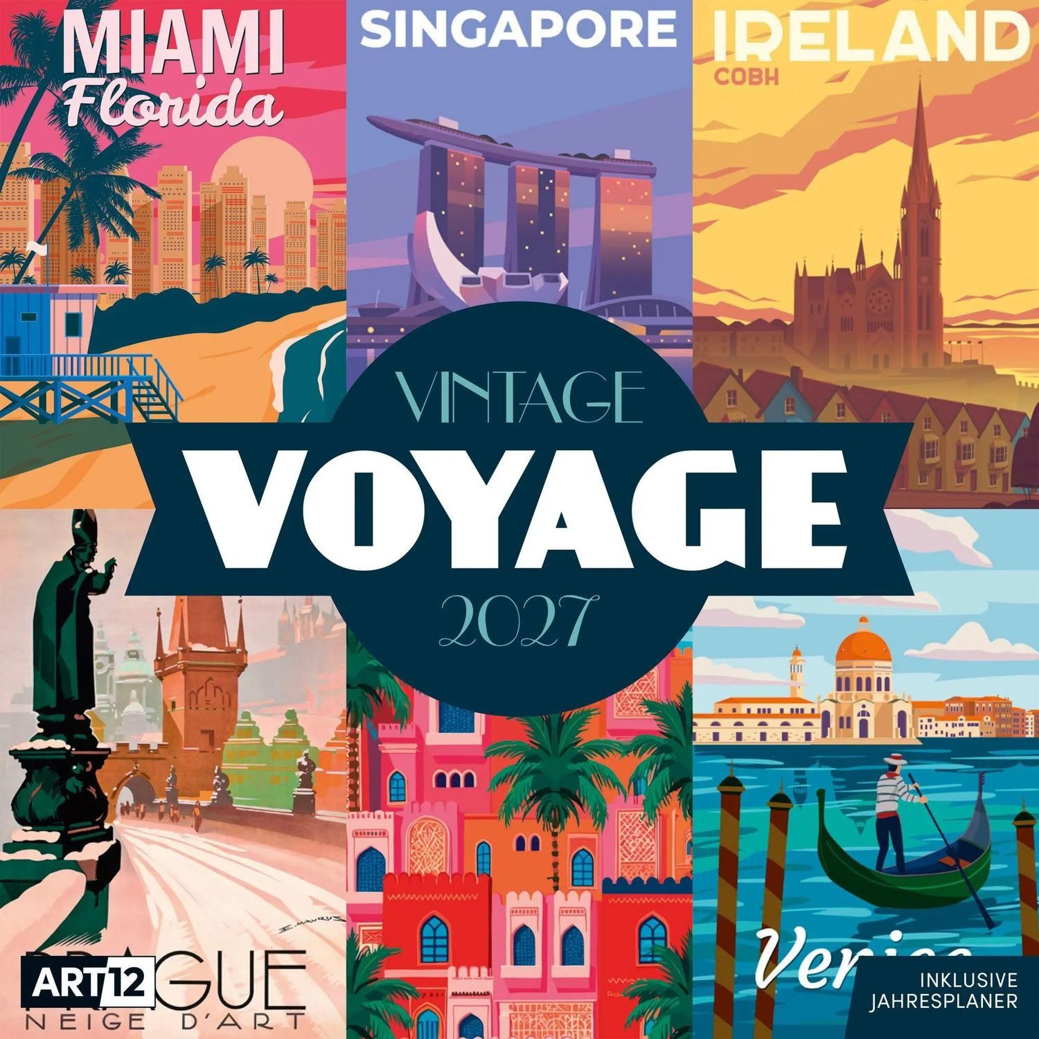 Ackermann Wandkalender Vintage Voyage Kalender 2027 - 30x30 - Art12