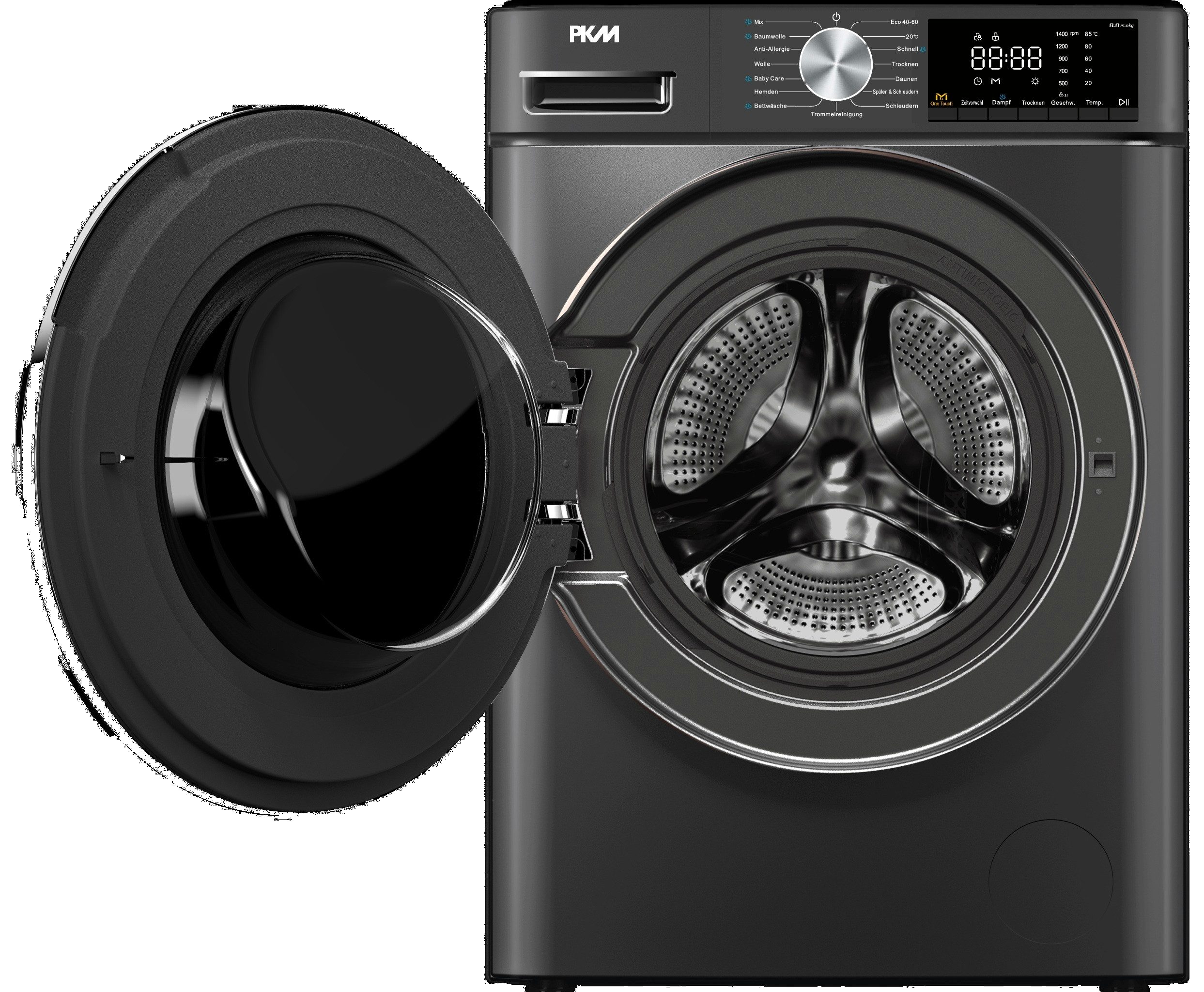 PKM Waschtrockner Kombigerät WT8+5ADG Dunkelgrau, 8 kg, 8 kg, 1400 U/min, 8kg Waschen 5kg Trockner AquaStop